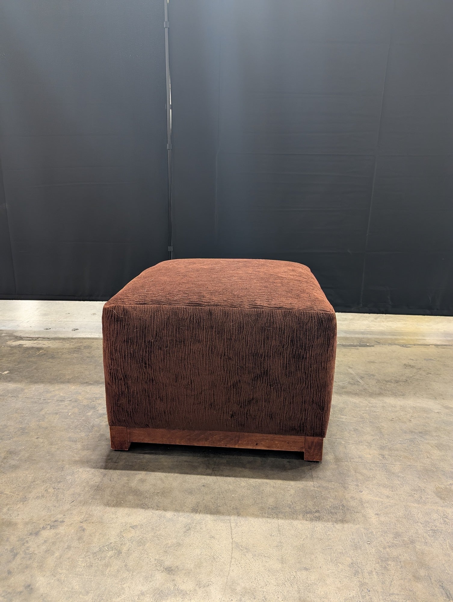 Brown Textured Fabric Square Ottoman