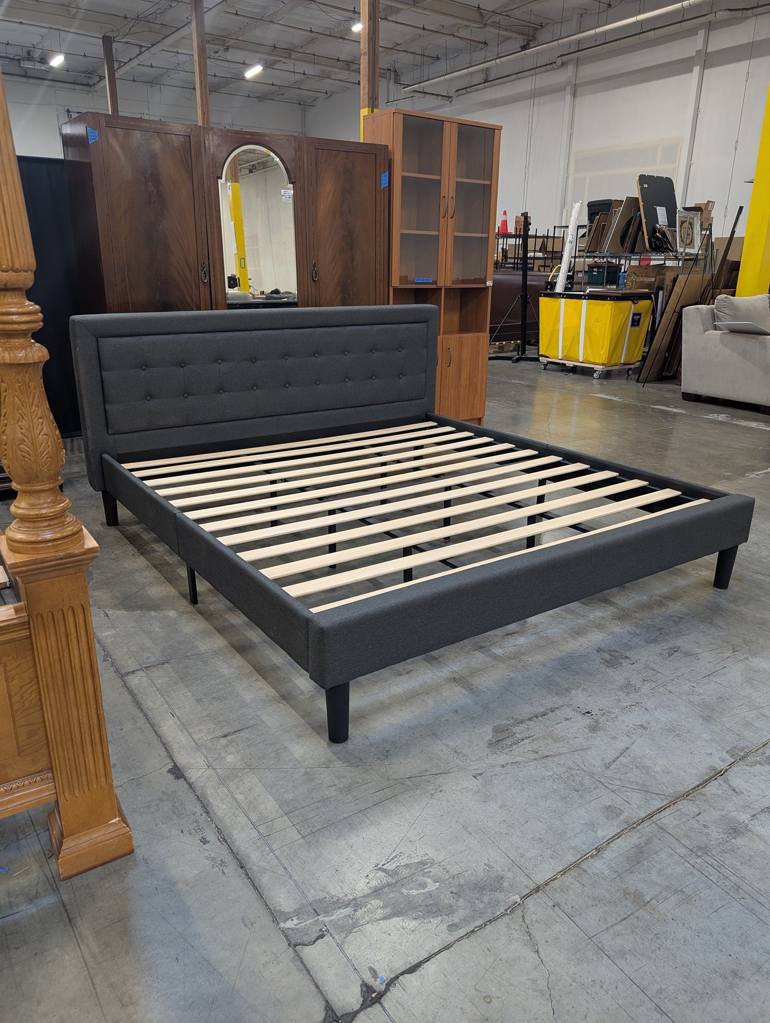 Red Barrel Studio Dark Gray Upholstered Bed with Button Tufting