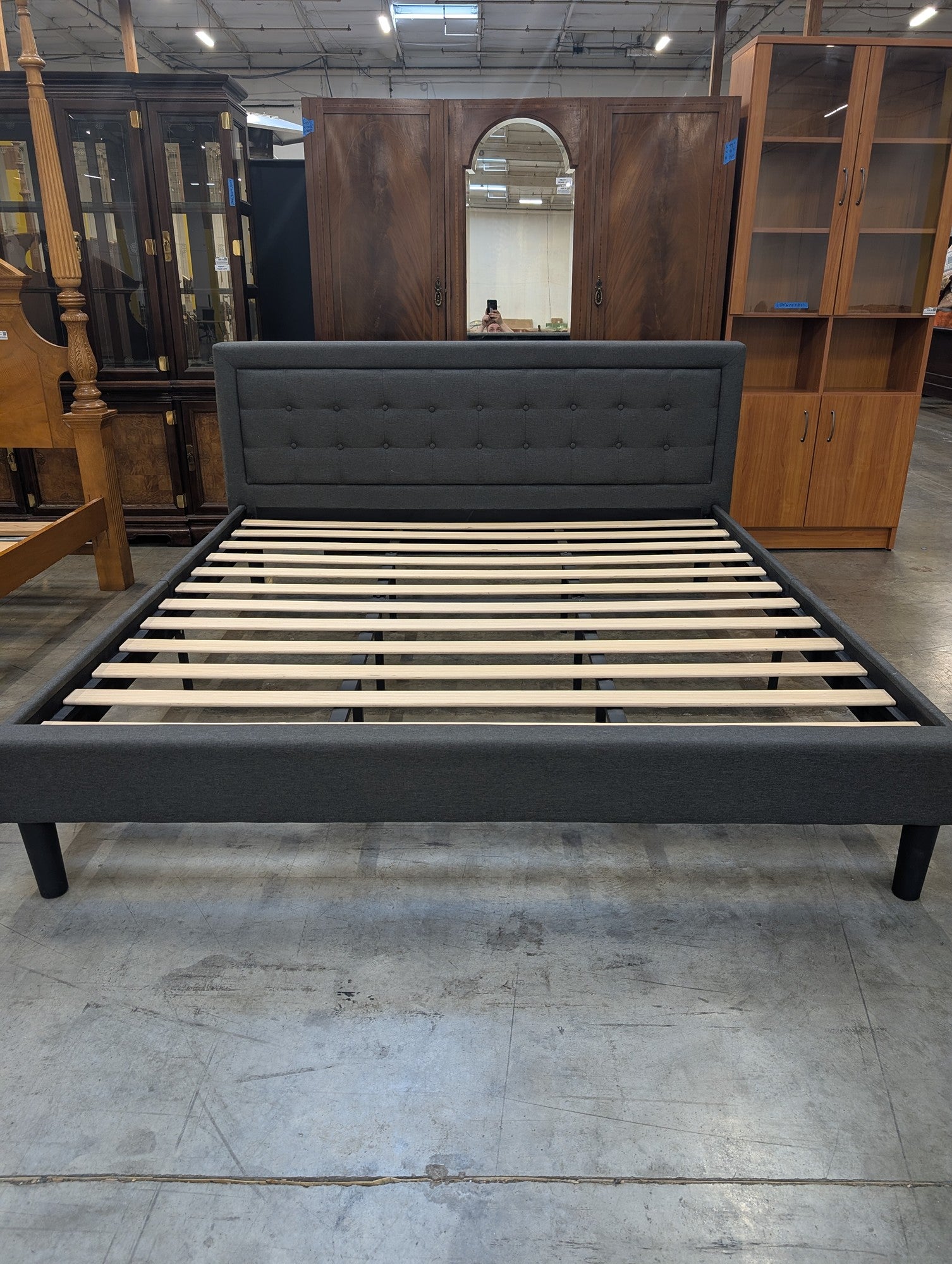 Red Barrel Studio Dark Gray Upholstered Bed with Button Tufting