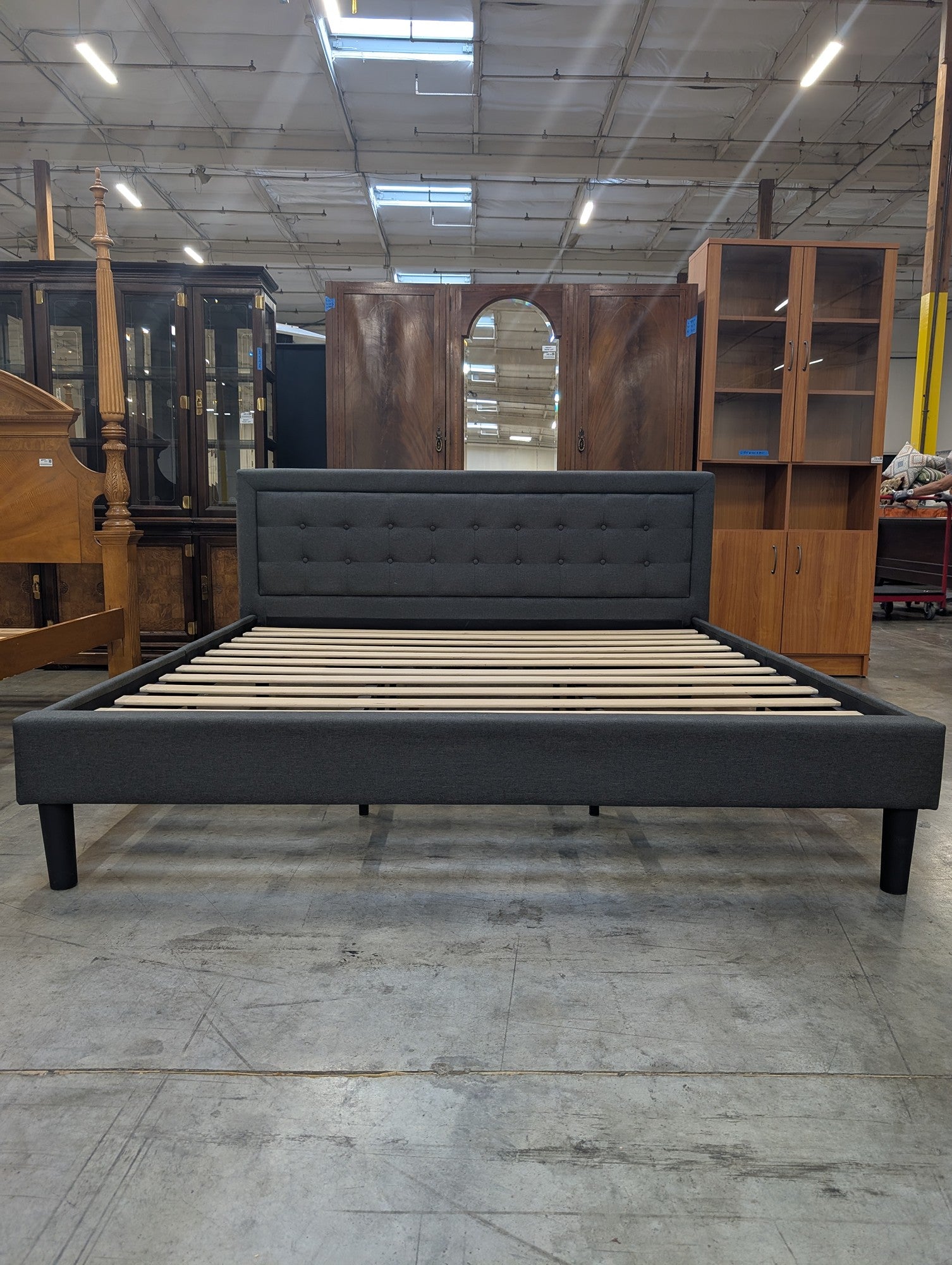 Red Barrel Studio Dark Gray Upholstered Bed with Button Tufting