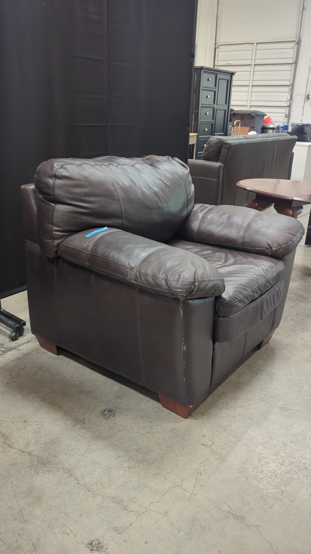 Dark Brown Leather Padded Armchair