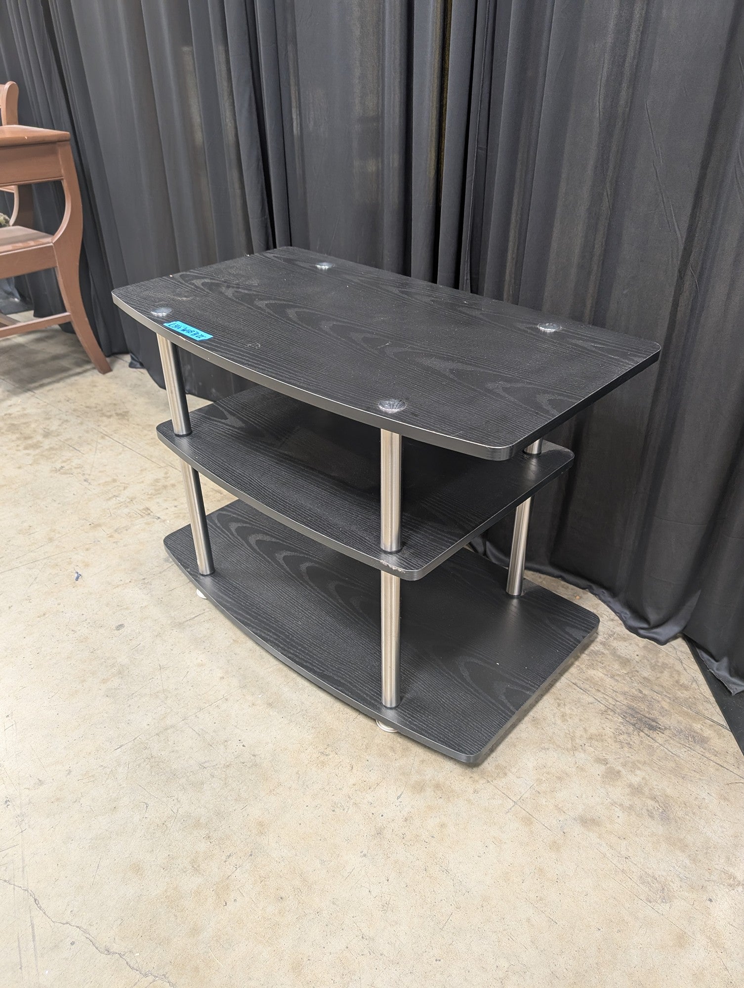 Black Three-Tier TV Stand with Curved Shelves