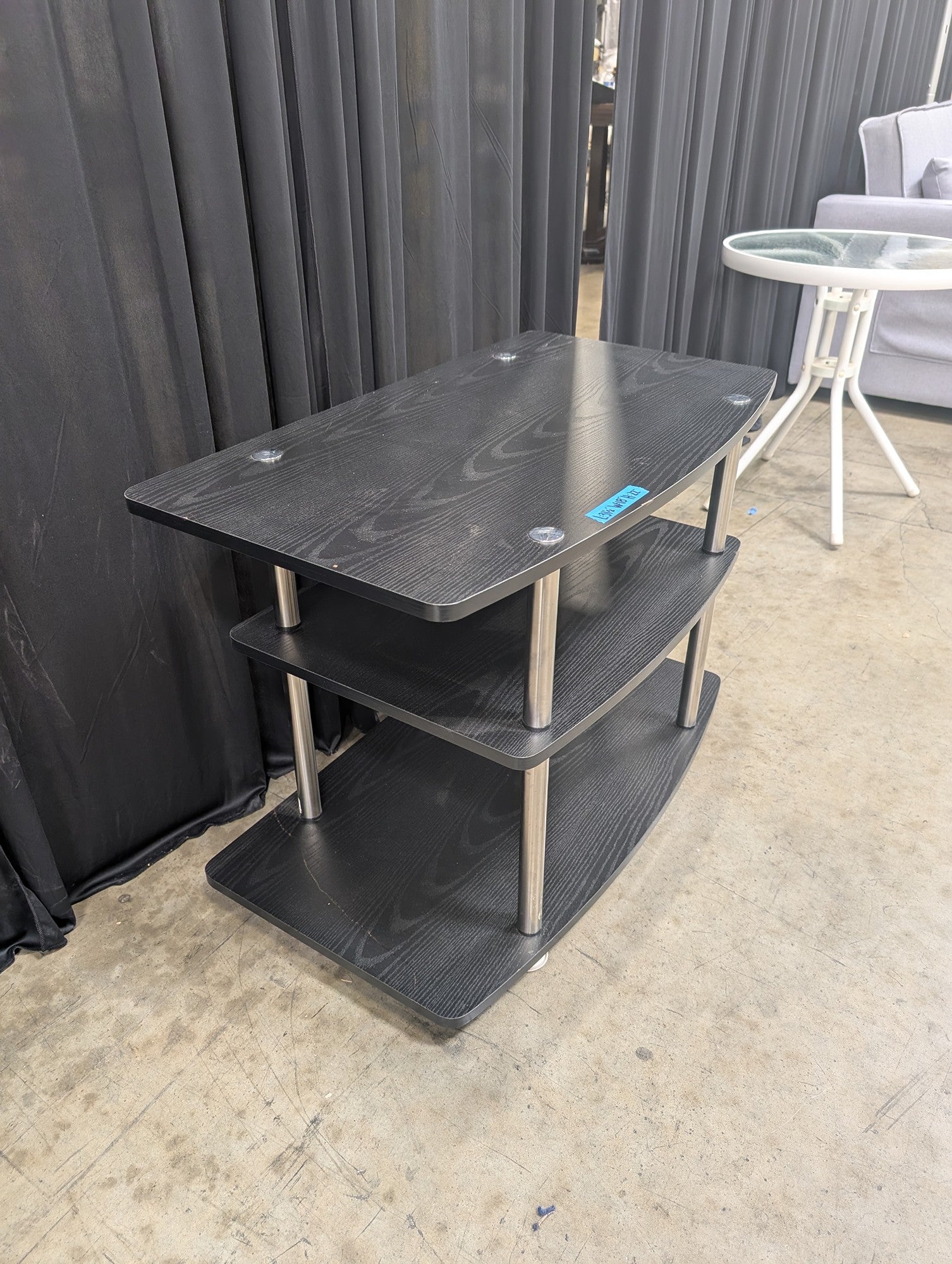 Black Three-Tier TV Stand with Curved Shelves