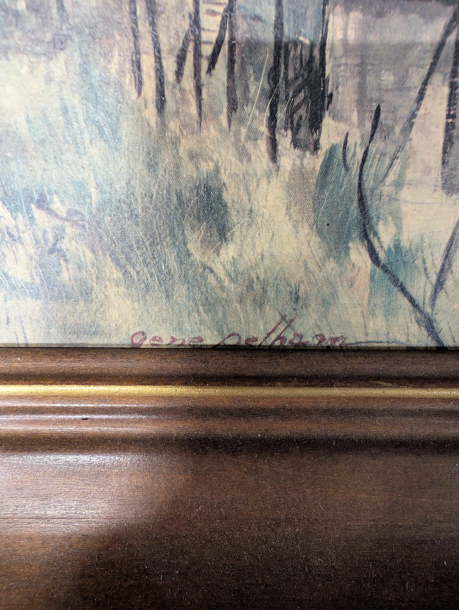 Traditional Village Landscape Painting in Wood Frame