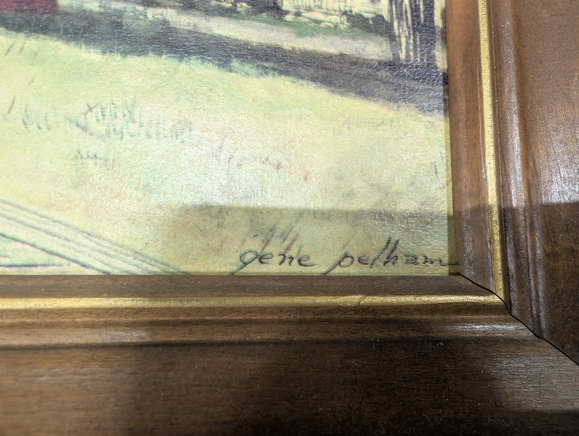 Gene Pelham Railroad Station Painting in Wood Frame