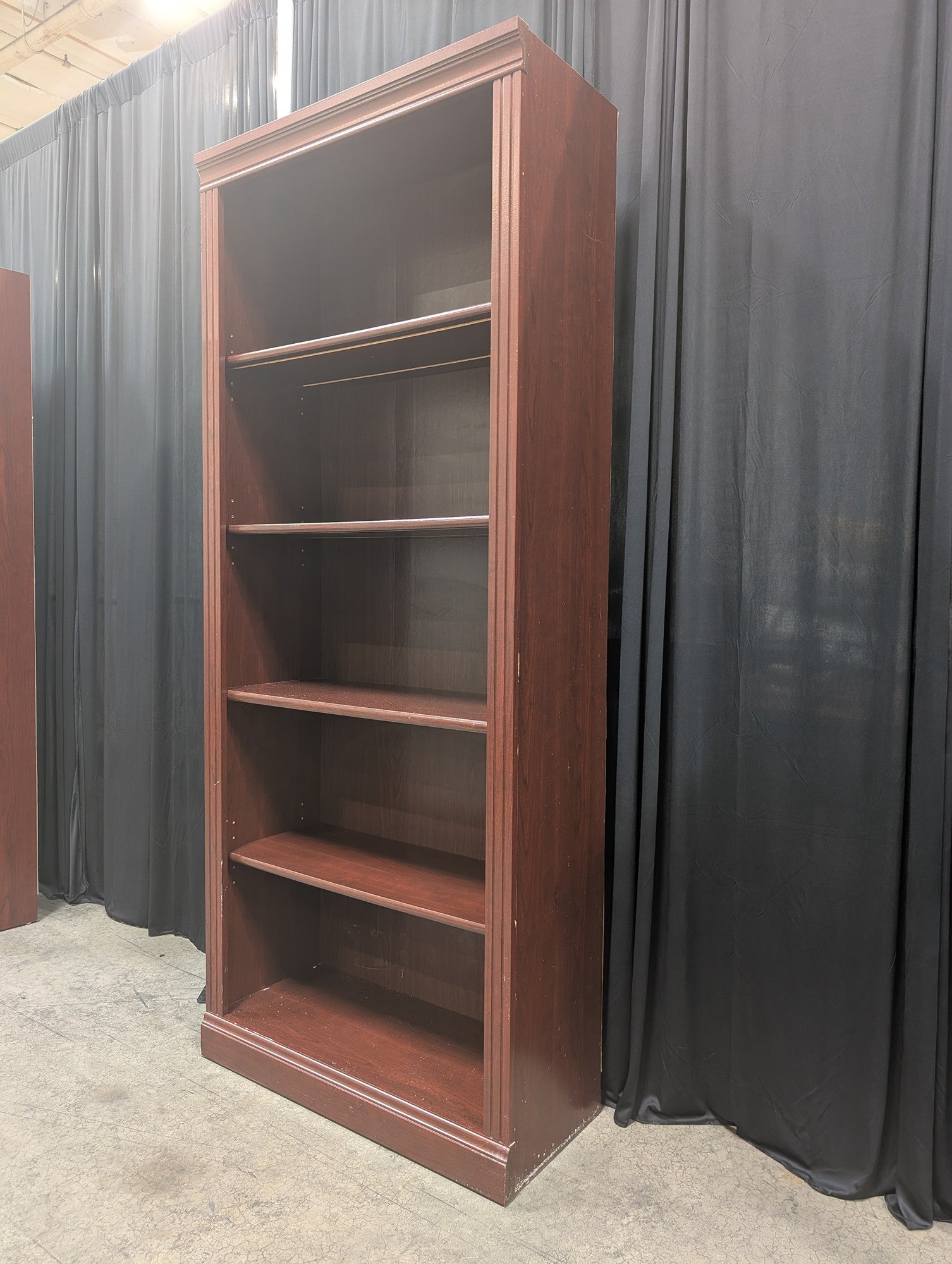 Cherry Wood Five-Shelf Bookcase with Fluted Trim