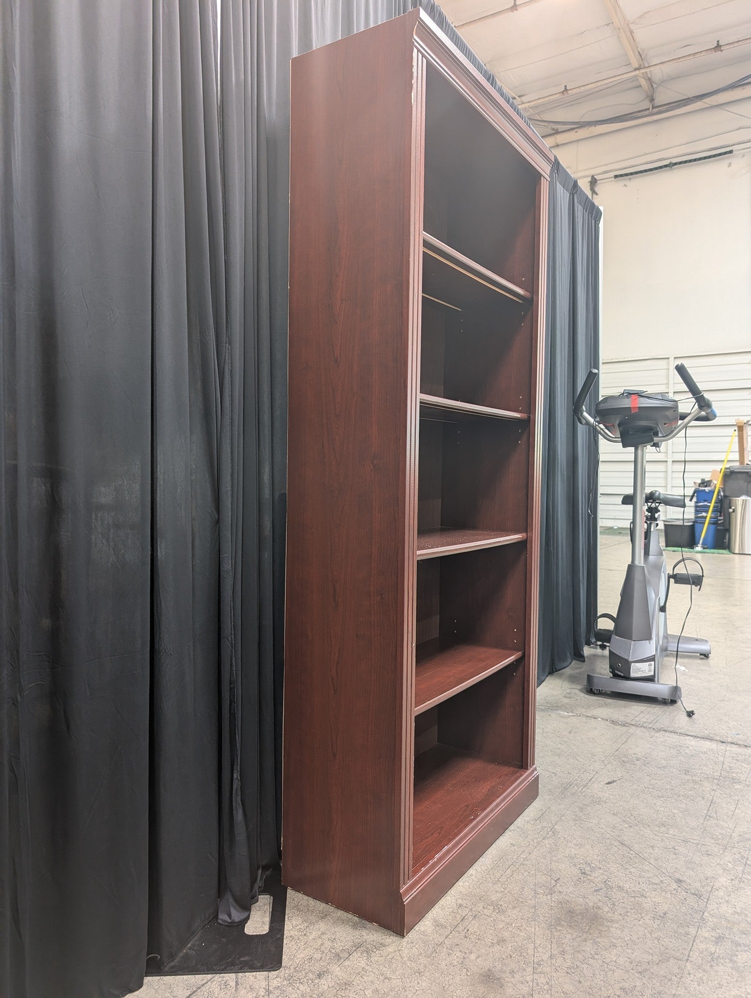 Cherry Wood Five-Shelf Bookcase with Fluted Trim