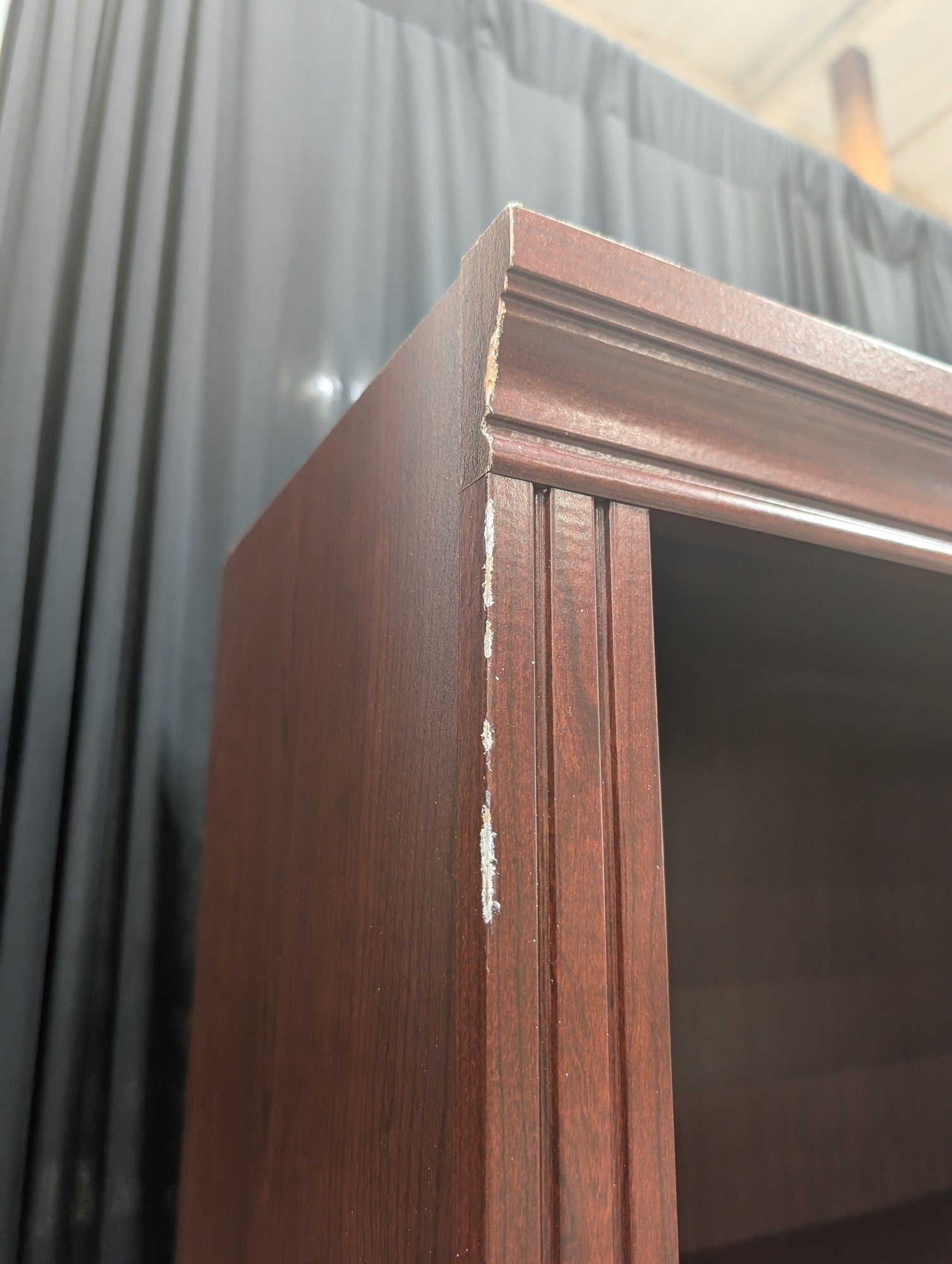 Cherry Wood Five-Shelf Bookcase with Fluted Trim