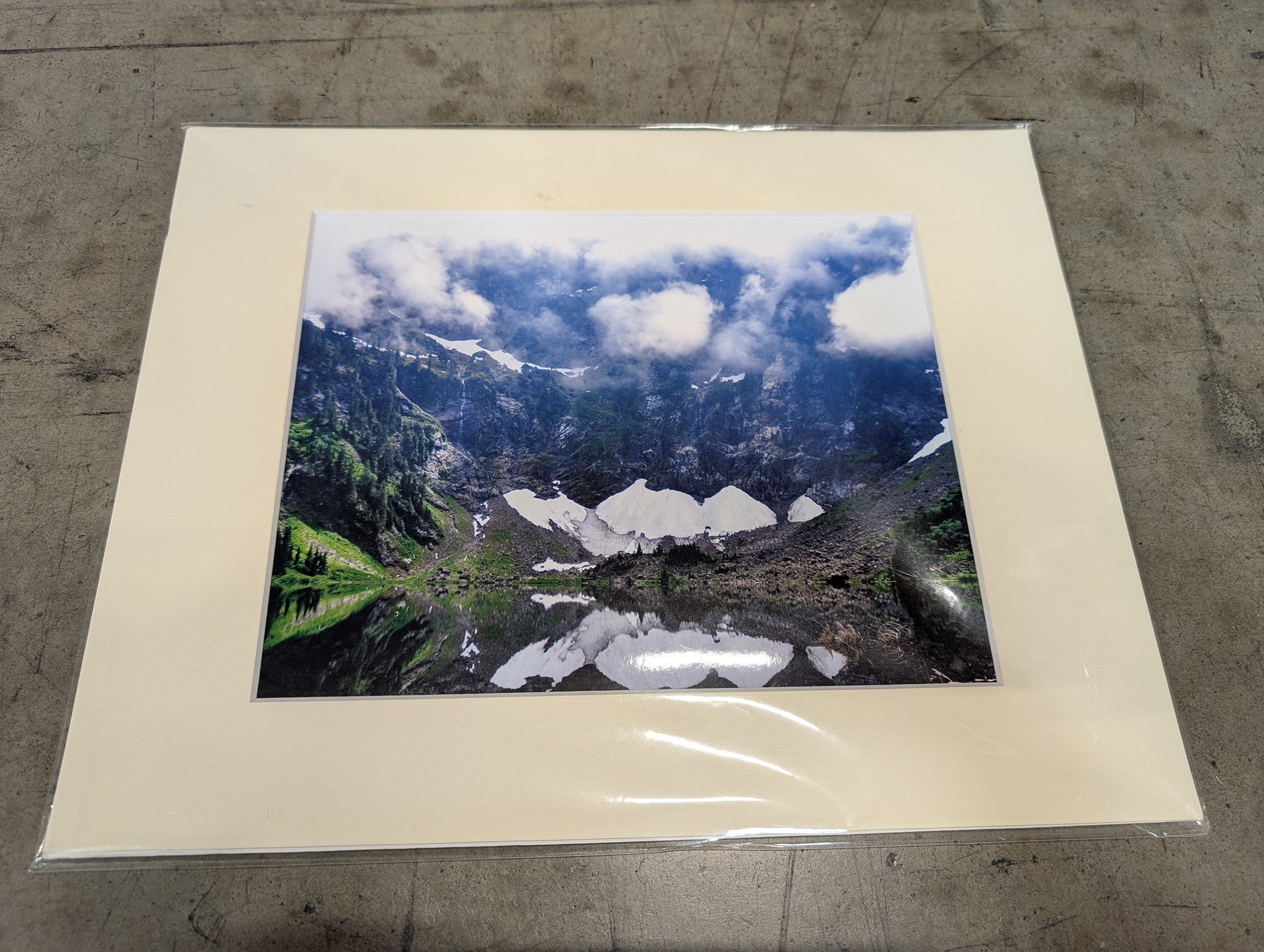 Scenic Mountain Lake Reflection Matted Photograph