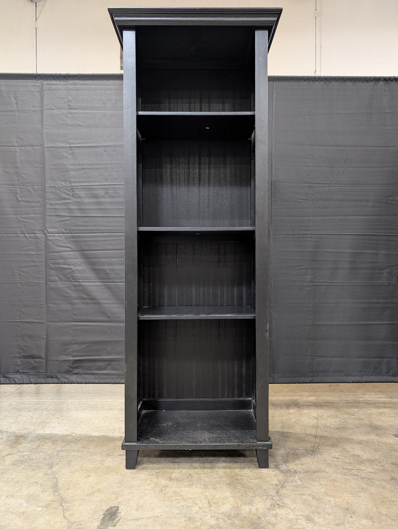 Tall Black Wood Bookcase with Crown Molding