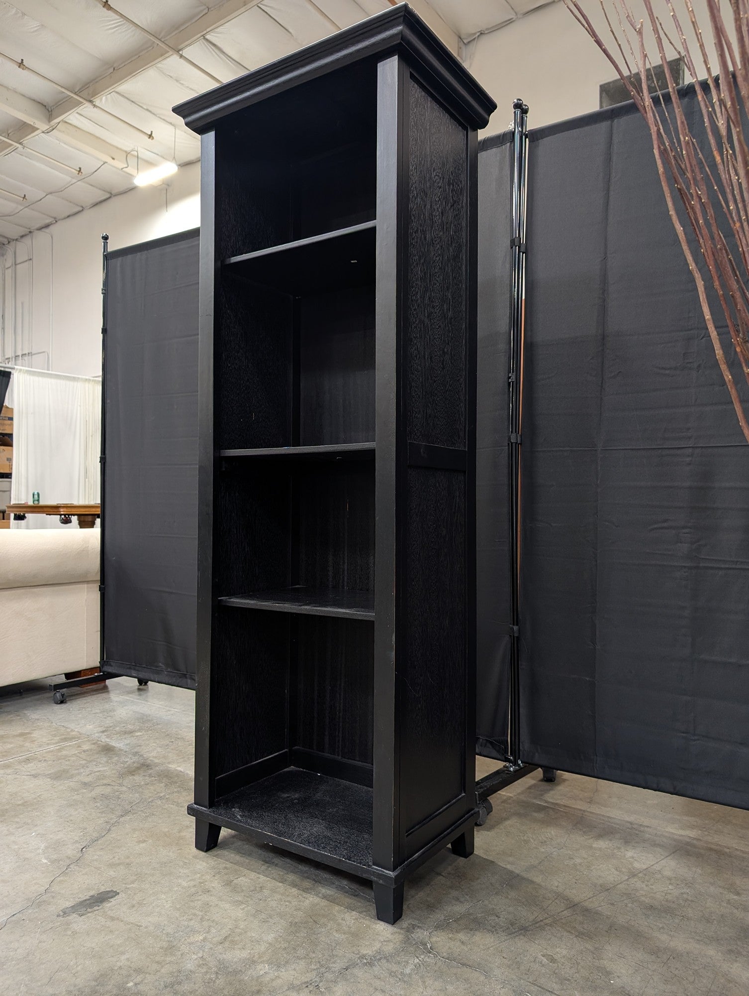 Tall Black Wood Bookcase with Crown Molding