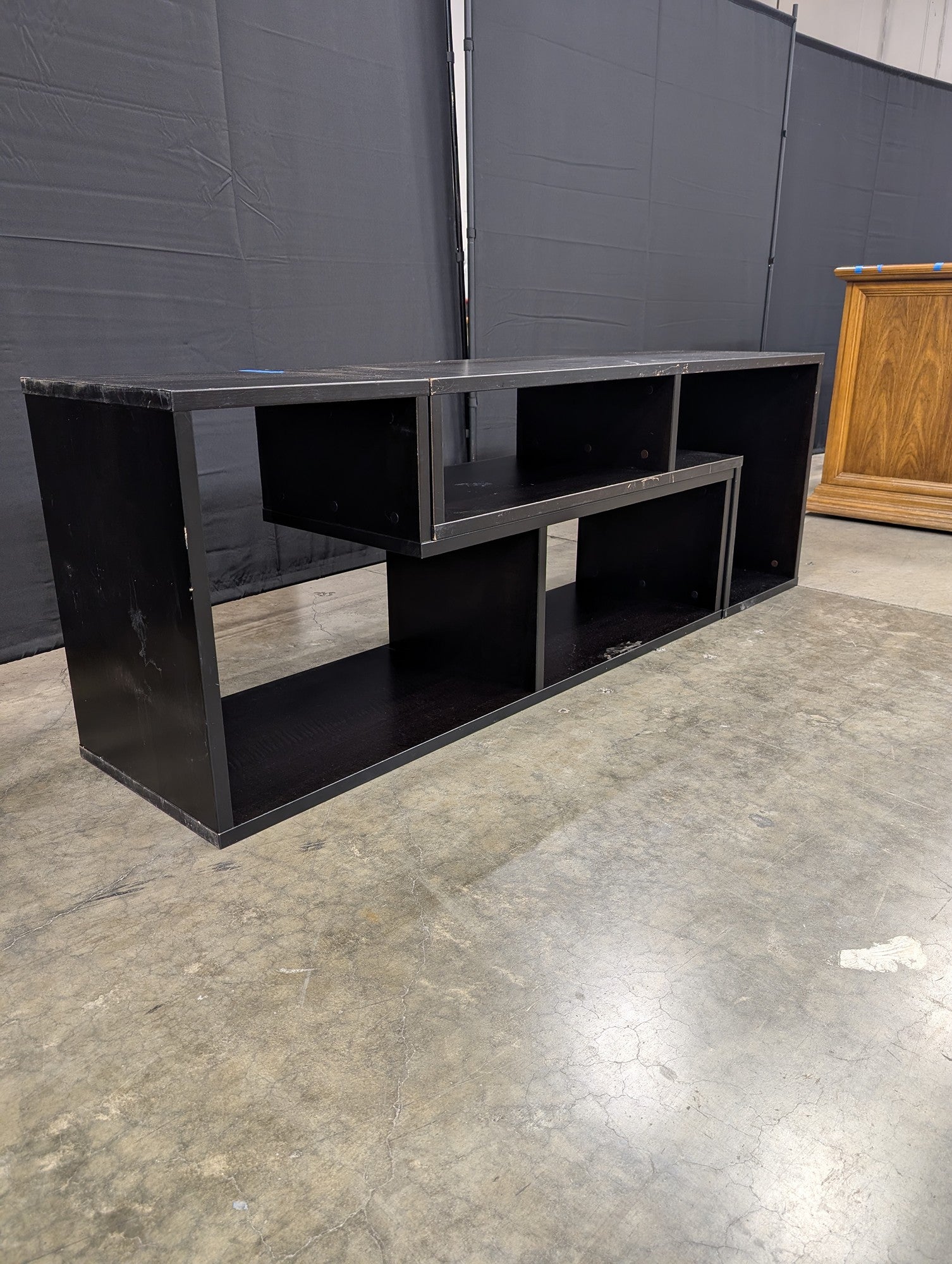 Black Laminate Staggered Shelf TV Stand