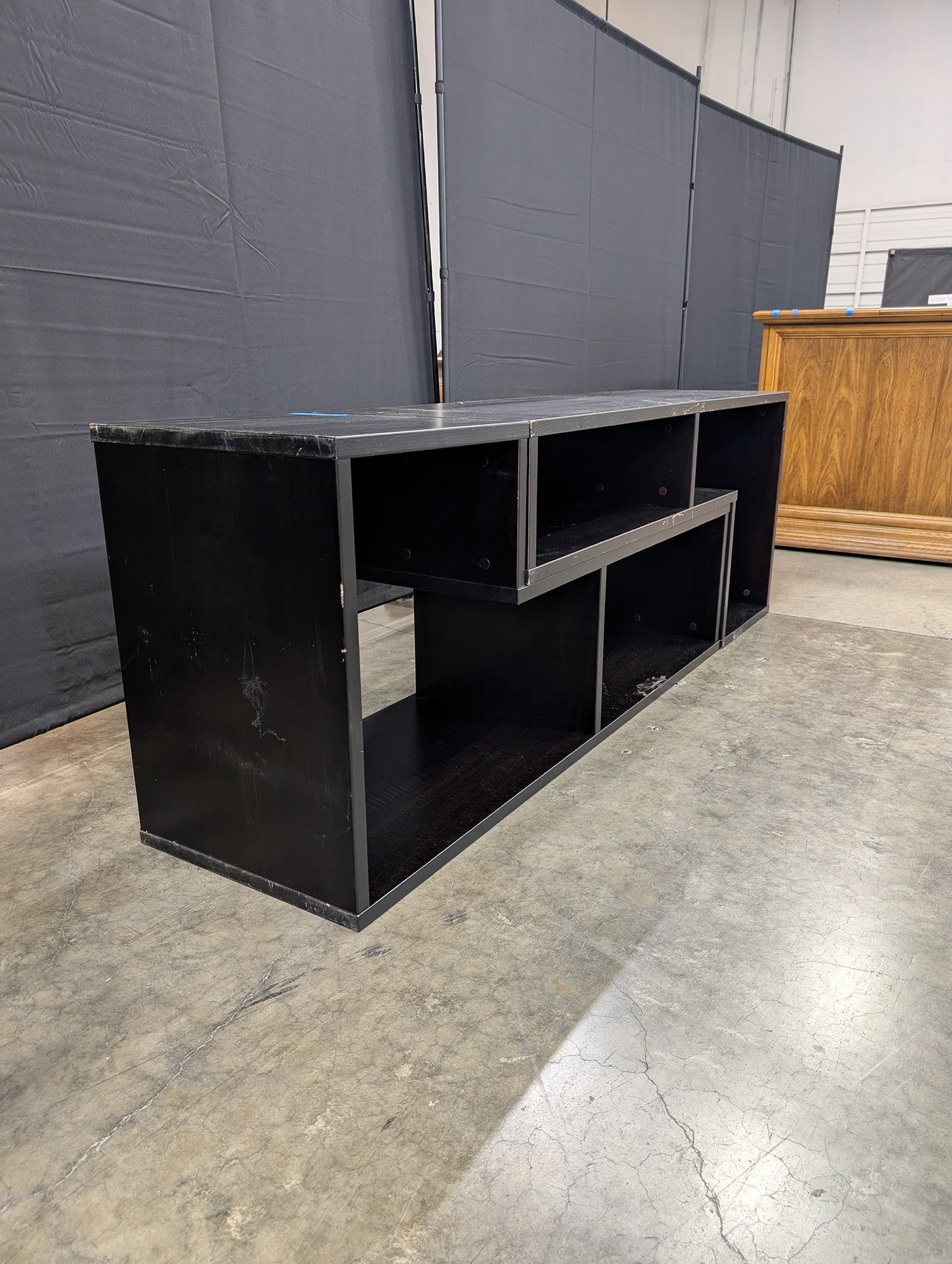 Black Laminate Staggered Shelf TV Stand