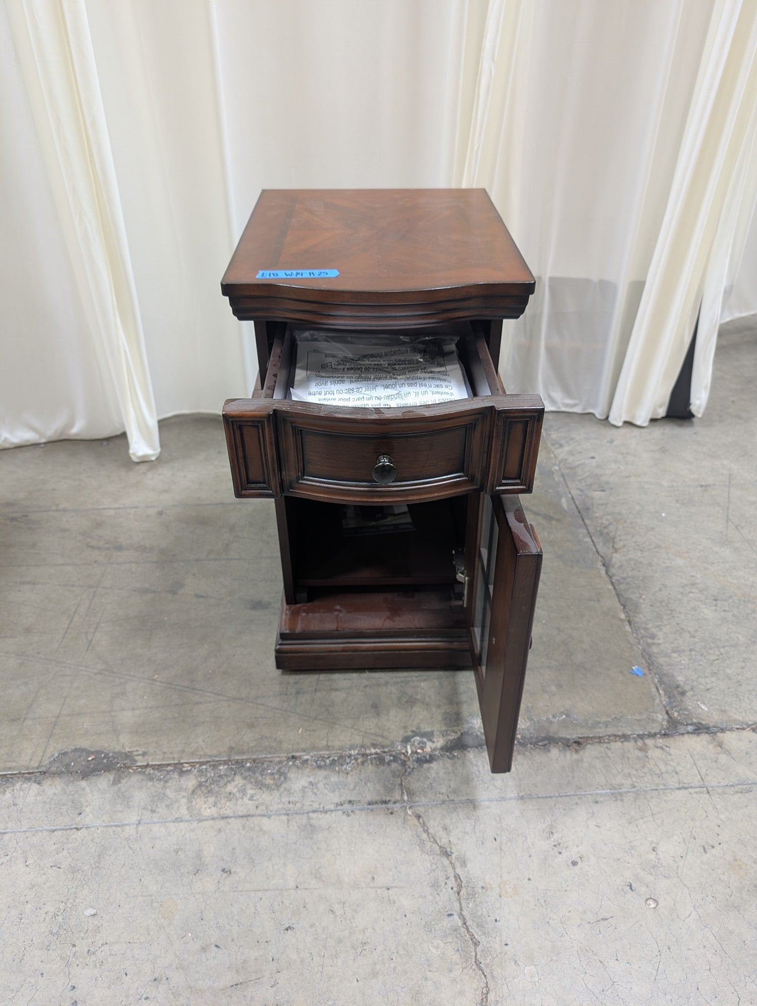 Dark Wood Nightstand with Built-in Power Outlets