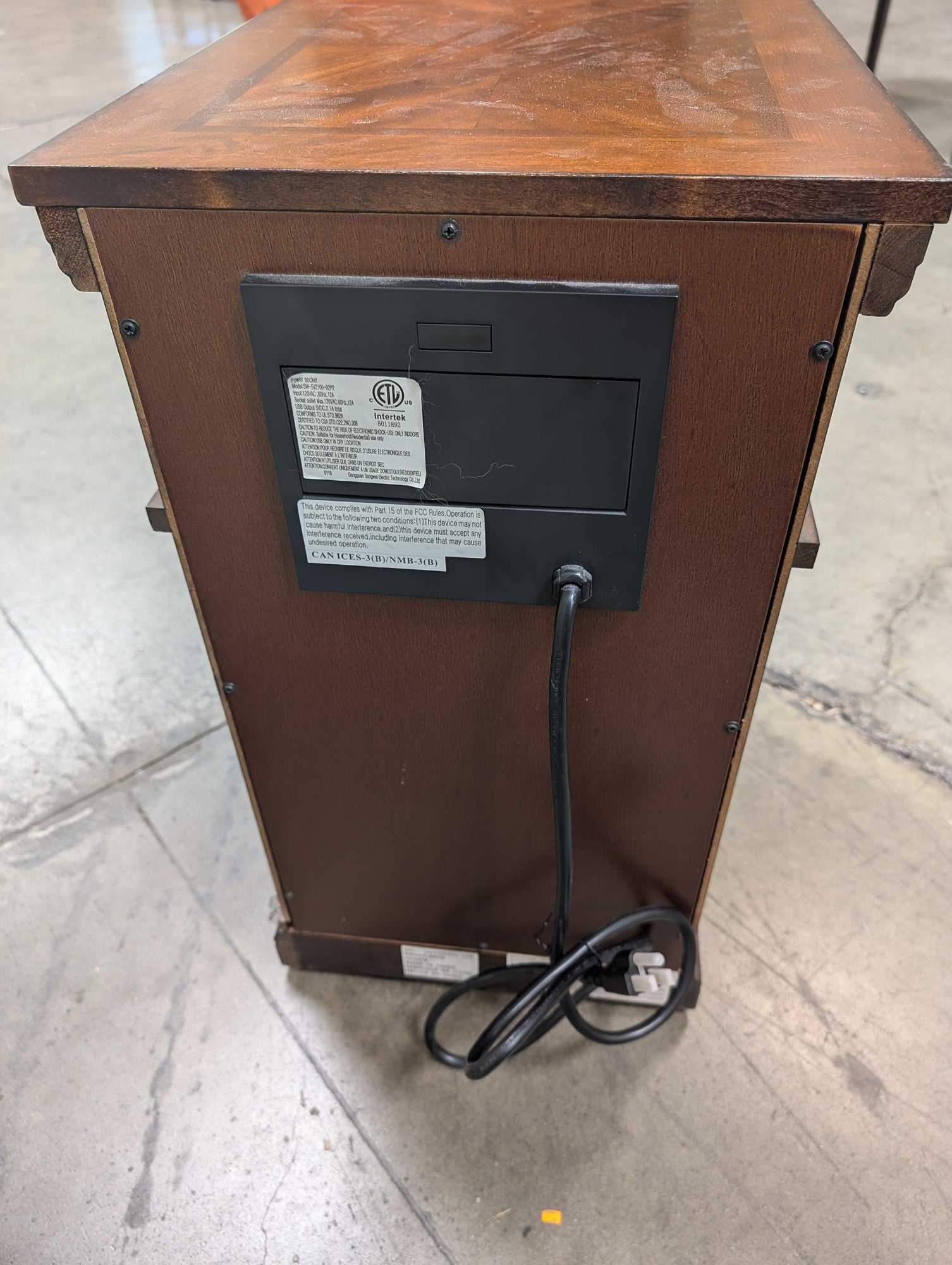 Dark Wood Nightstand with Built-in Power Outlets