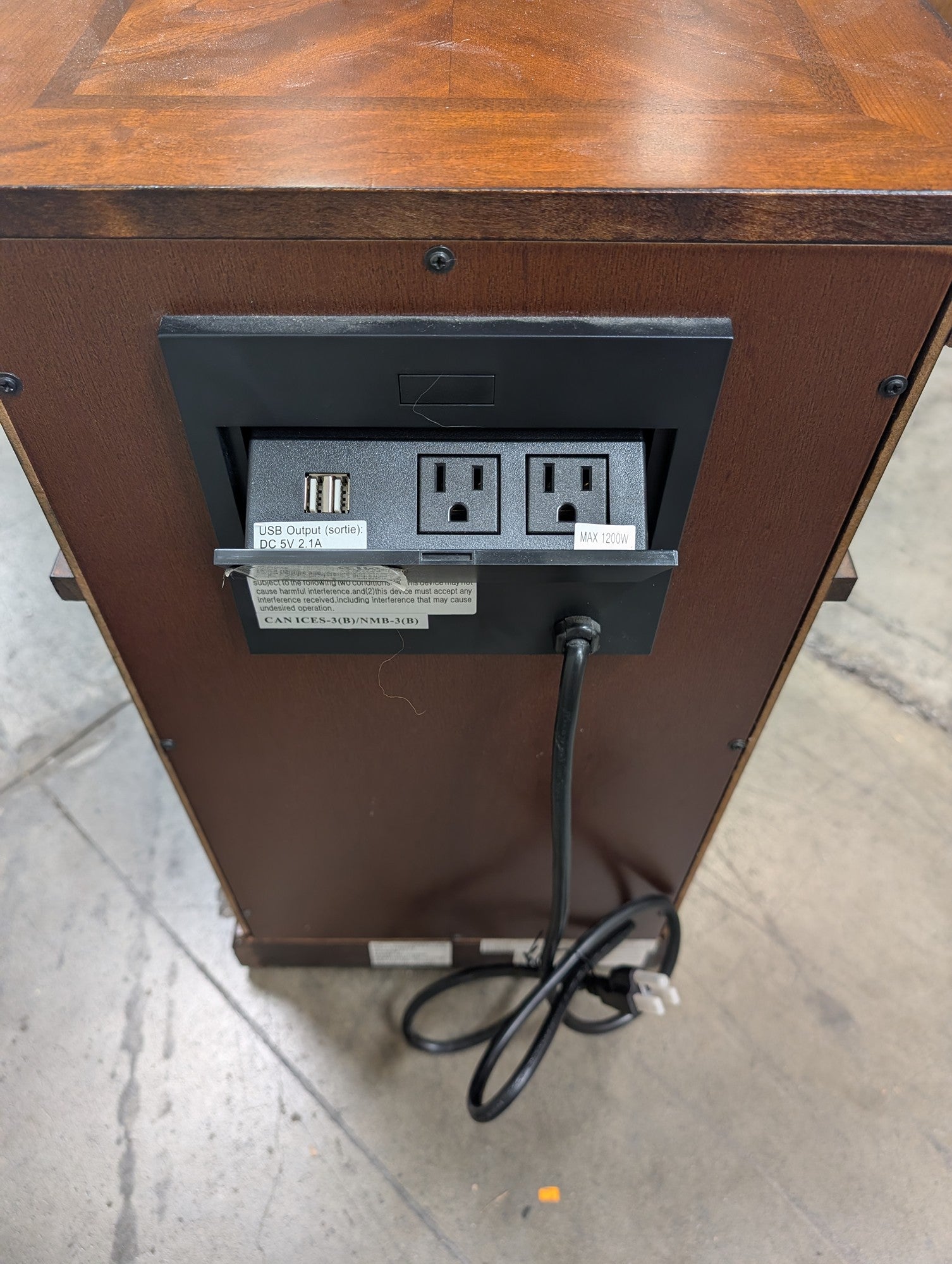 Dark Wood Nightstand with Built-in Power Outlets