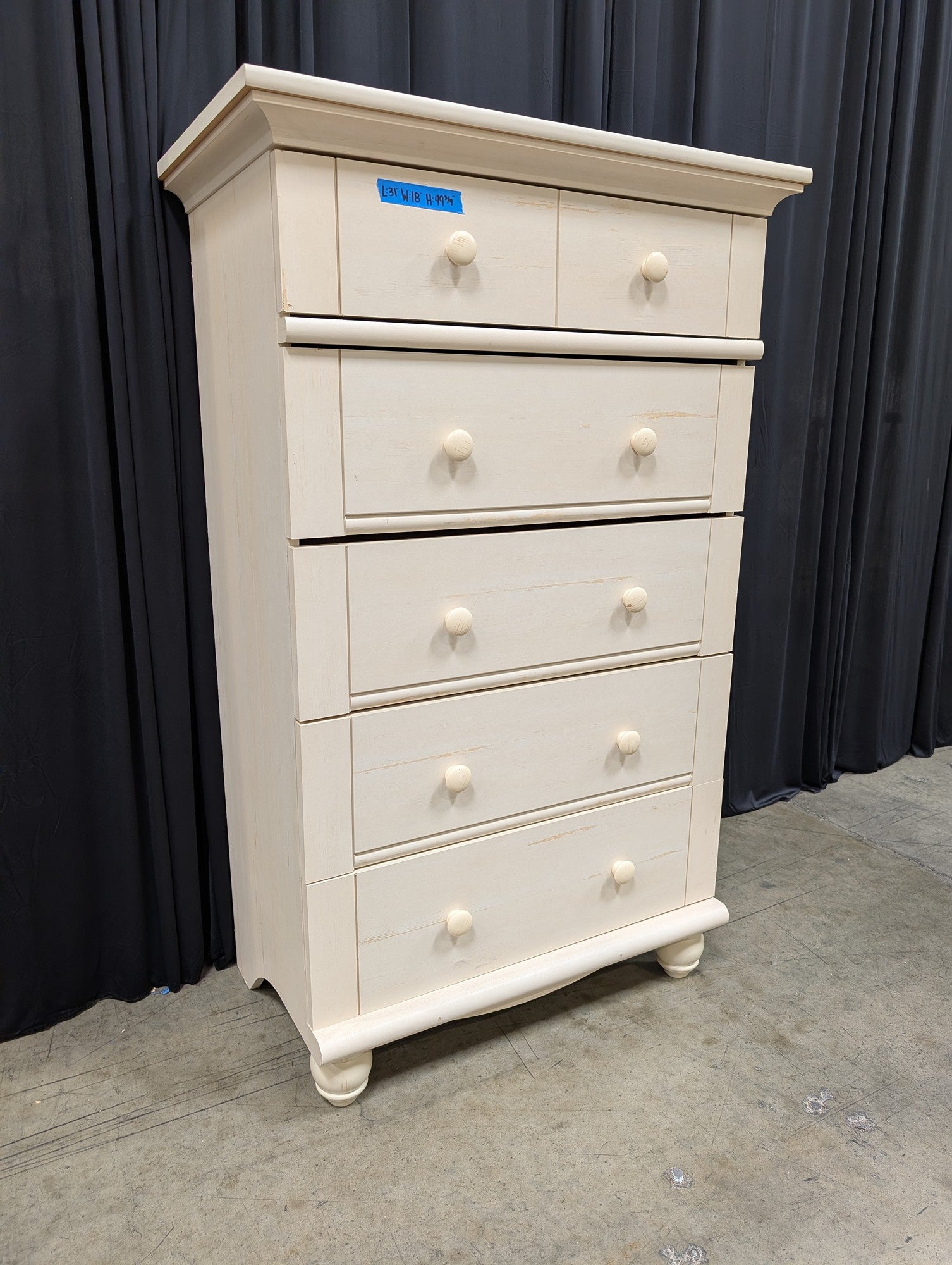 Cream Wood Tall Dresser with Round Knobs