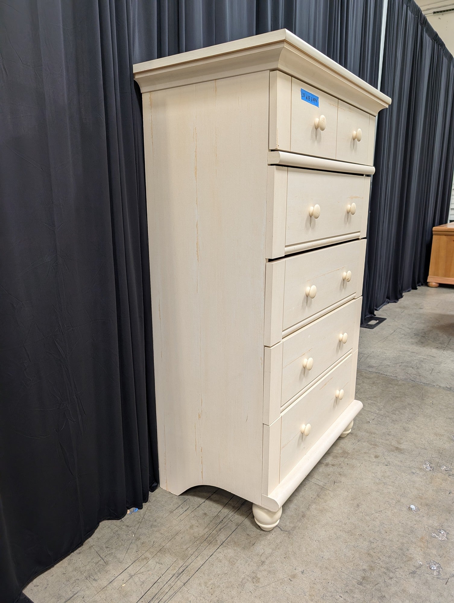 Cream Wood Tall Dresser with Round Knobs