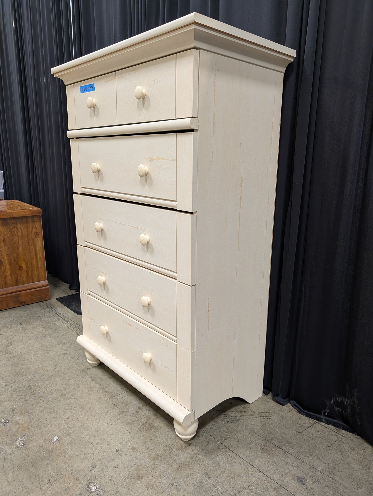 Cream Wood Tall Dresser with Round Knobs
