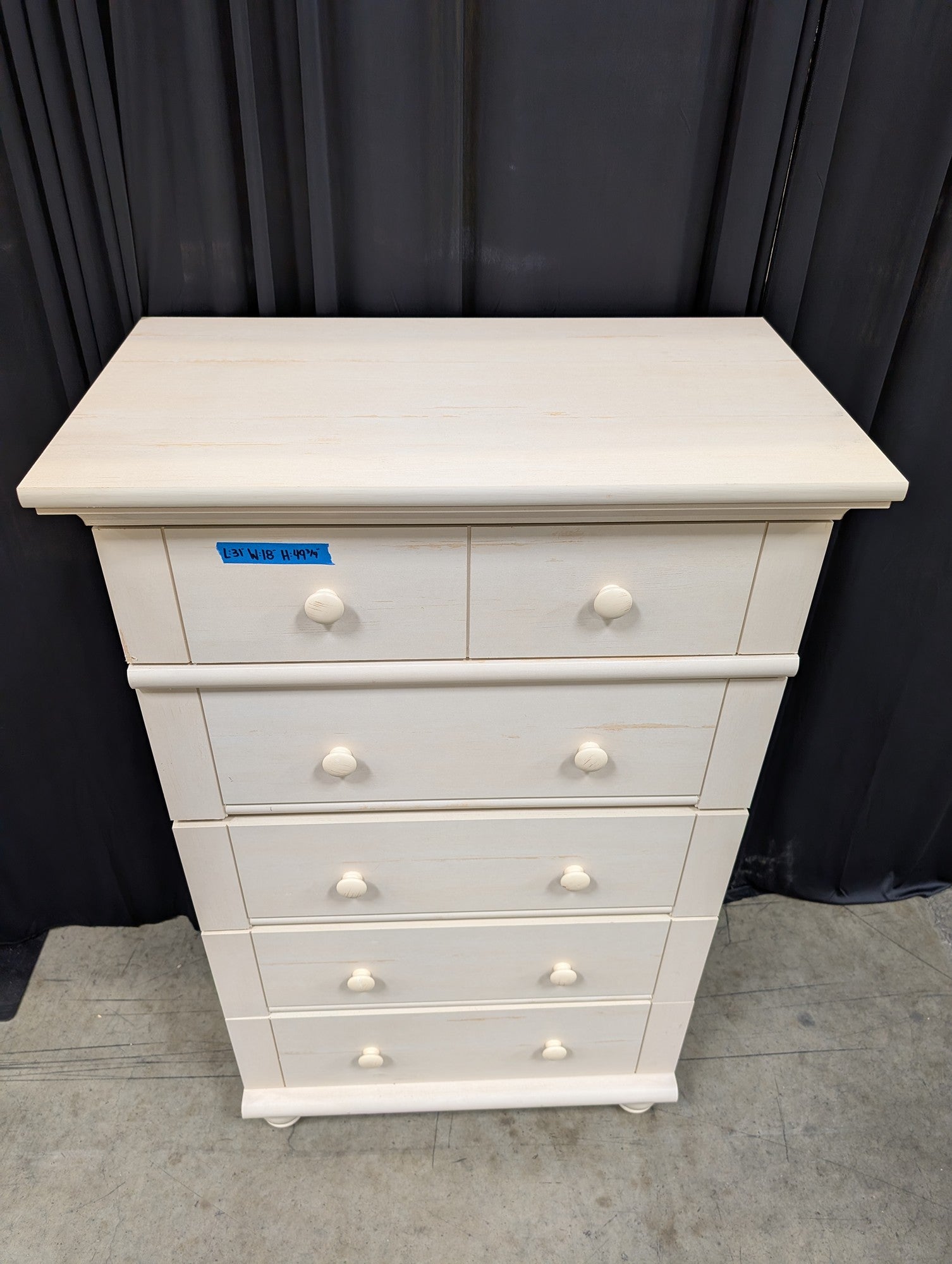 Cream Wood Tall Dresser with Round Knobs