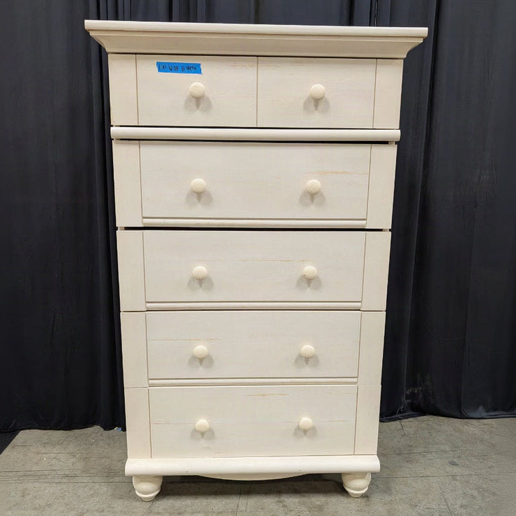 Cream Wood Tall Dresser with Round Knobs
