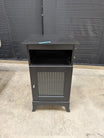 Black Wood Nightstand with Ribbed Panel Door