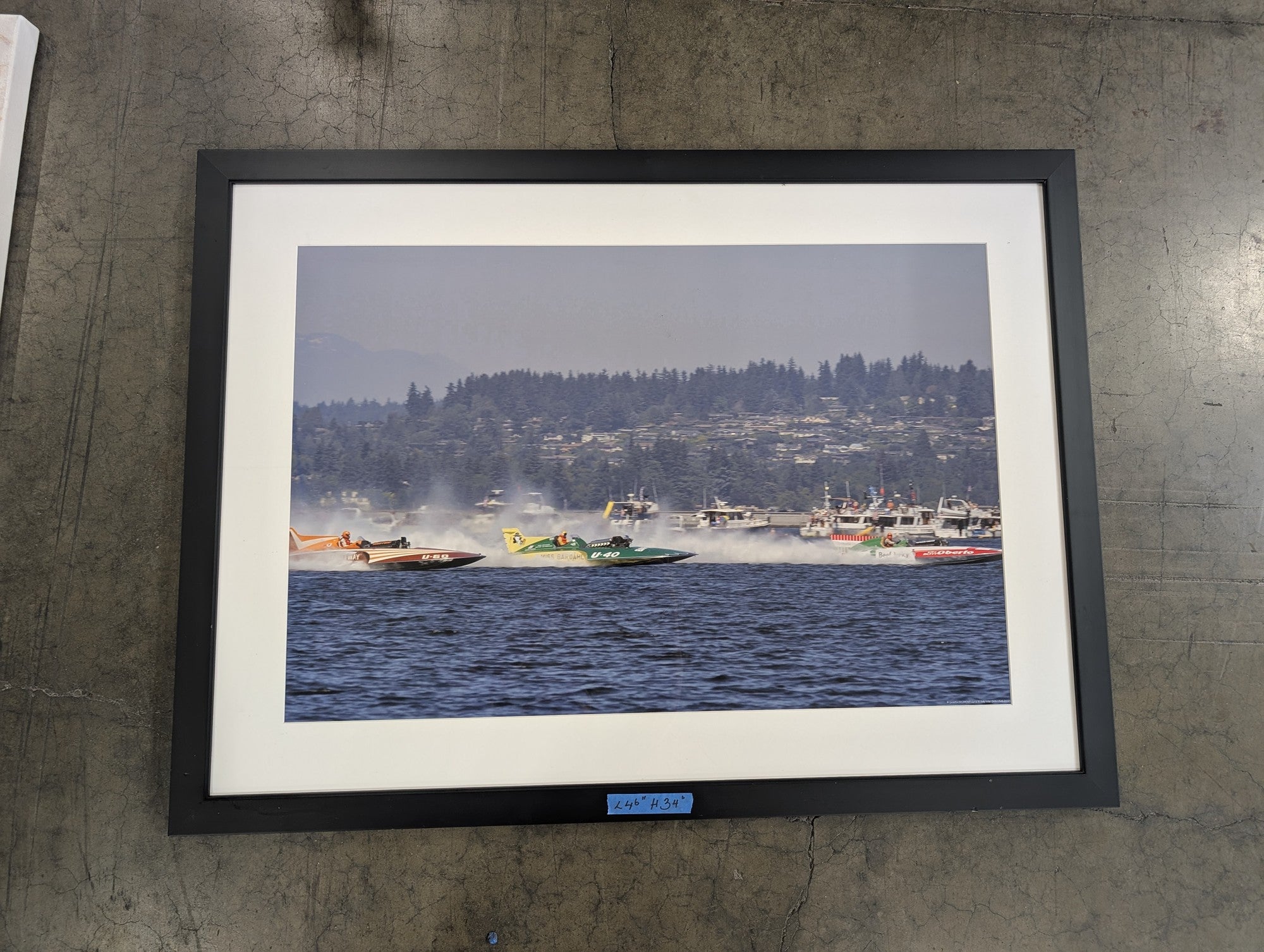 Action Hydroplane Boat Race Framed Print in Black Frame