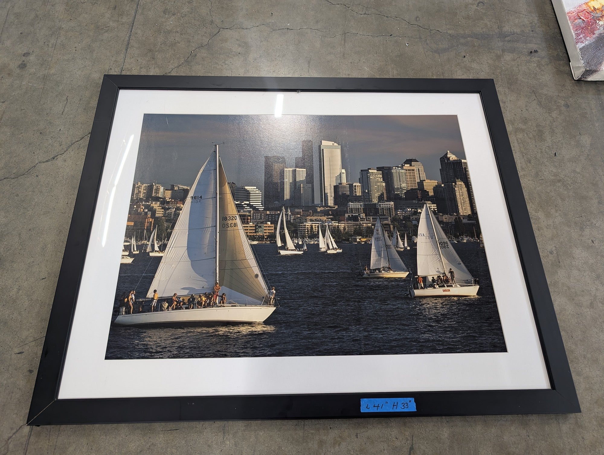 Seattle Sailboat City Skyline Framed Print