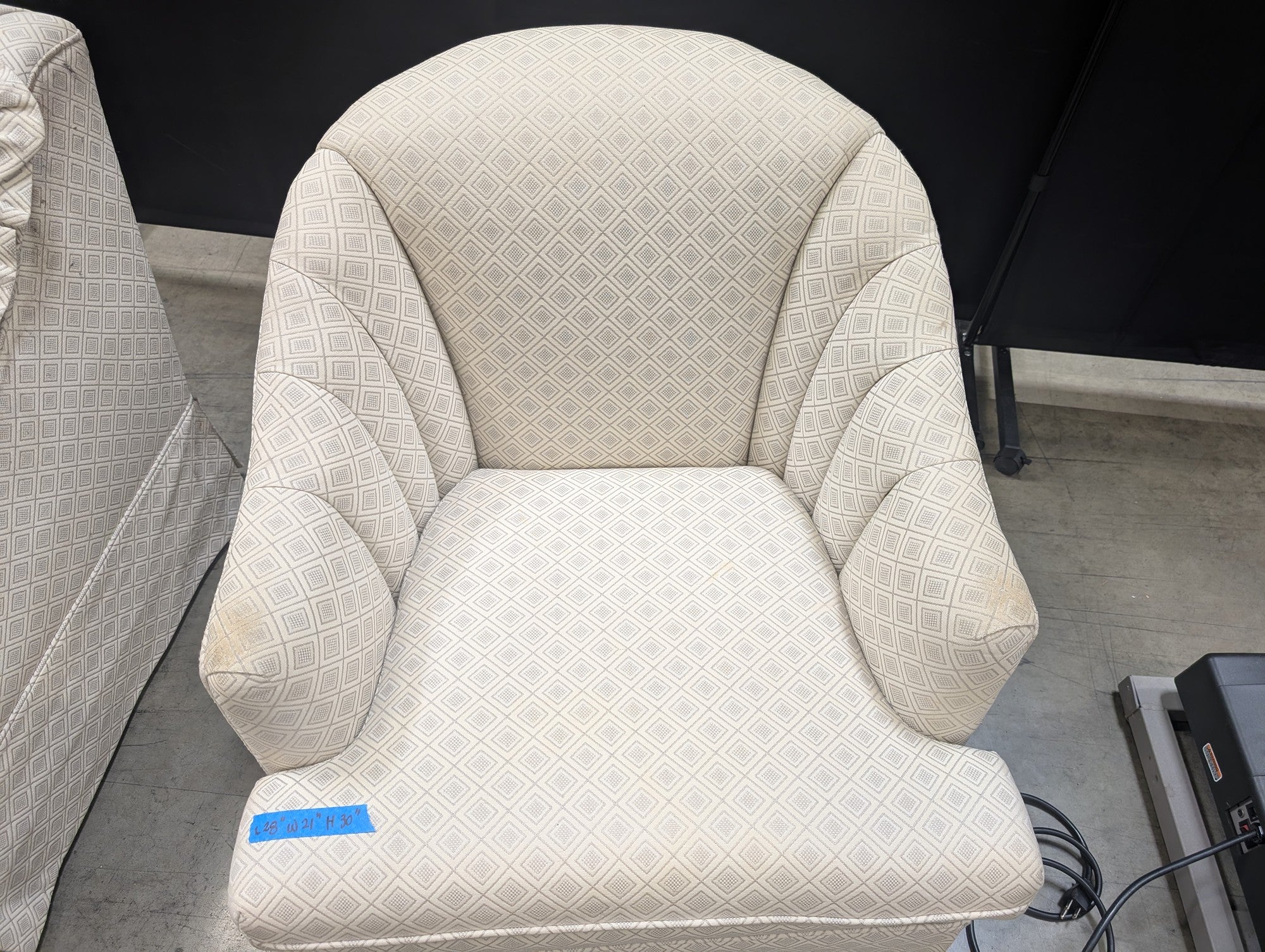Upholstered Club Chair with Geometric Diamond Pattern and Skirted Base