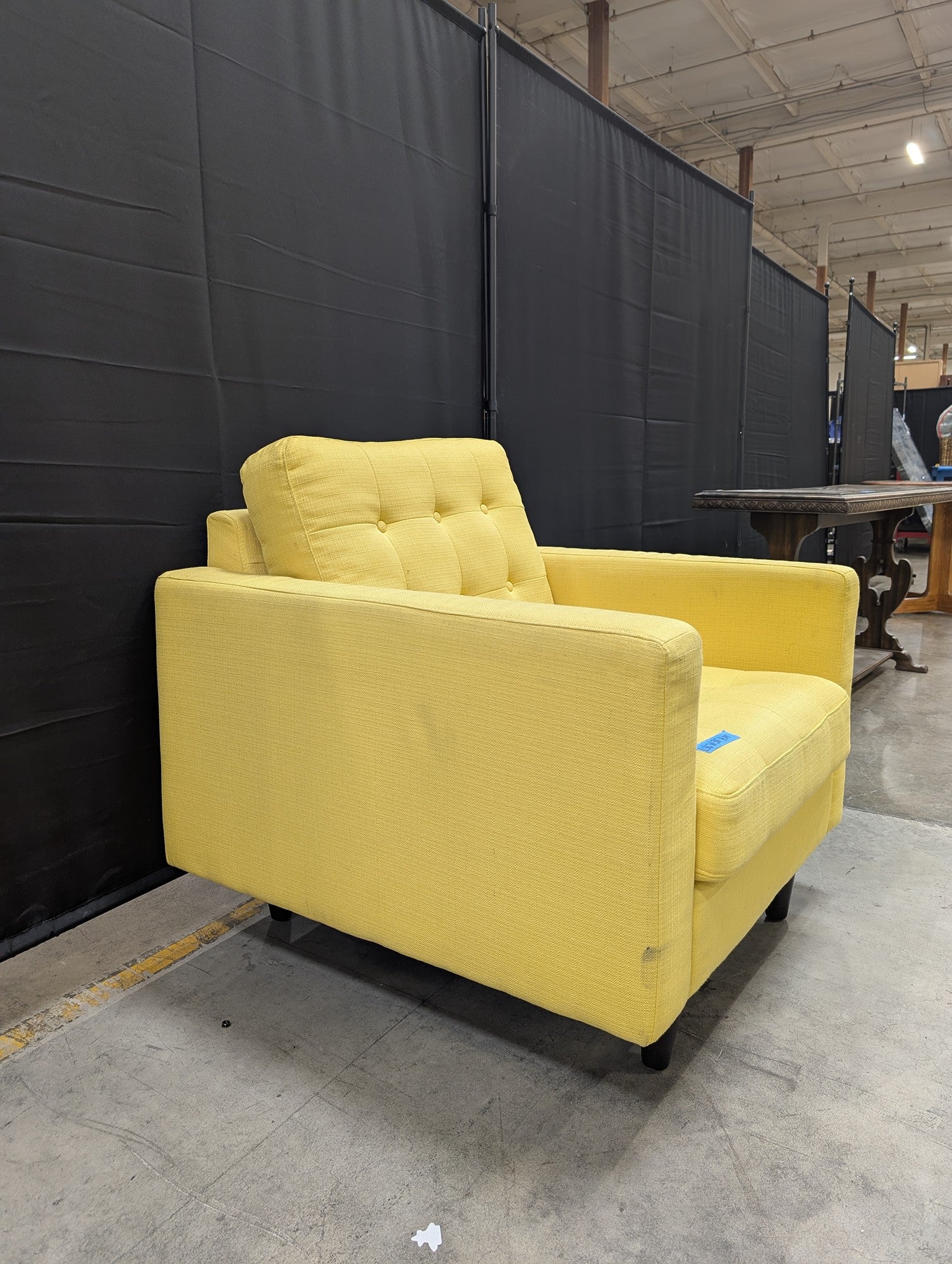 Mid-Century Yellow Fabric Tufted Armchair