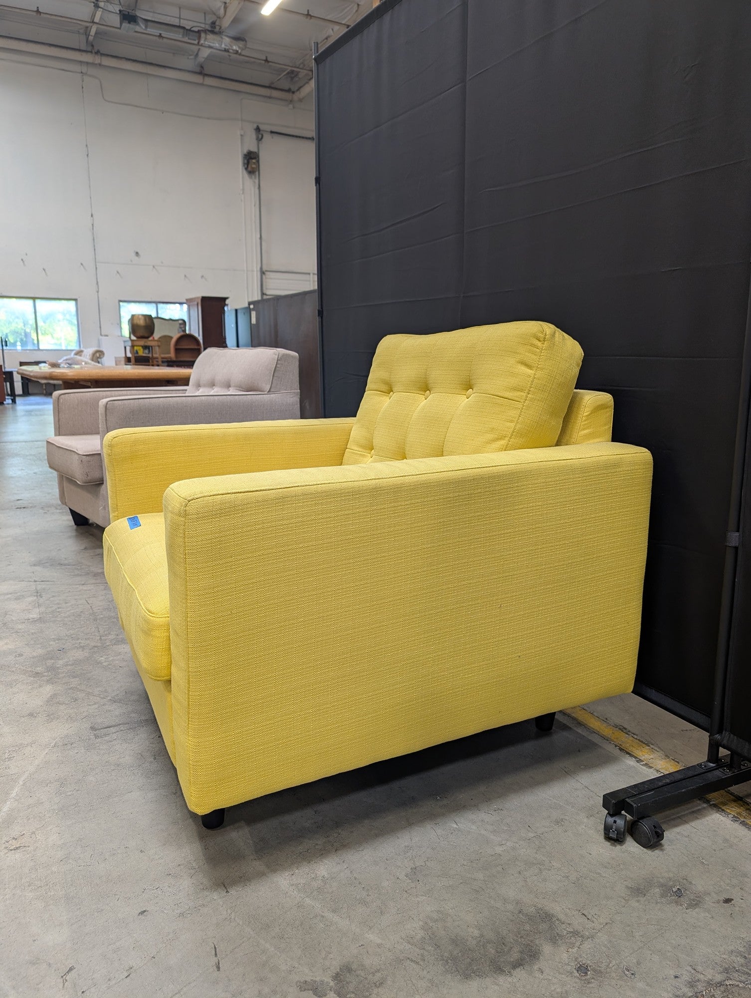 Mid-Century Yellow Fabric Tufted Armchair