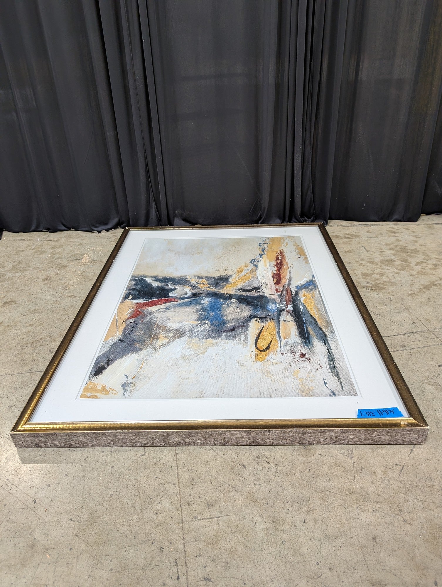 Abstract Gold-Tone Framed Art with White Matting