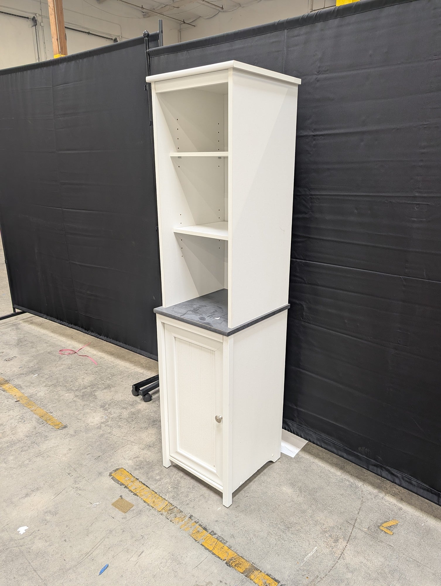 White Storage Cabinet with Open Shelves