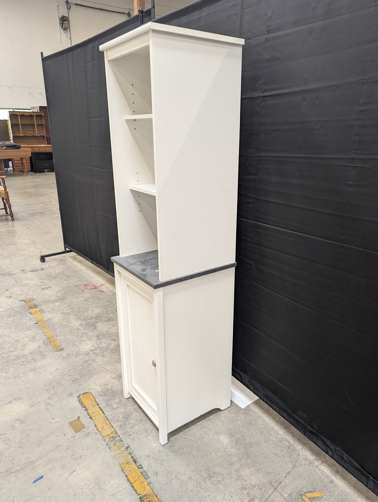 White Storage Cabinet with Open Shelves