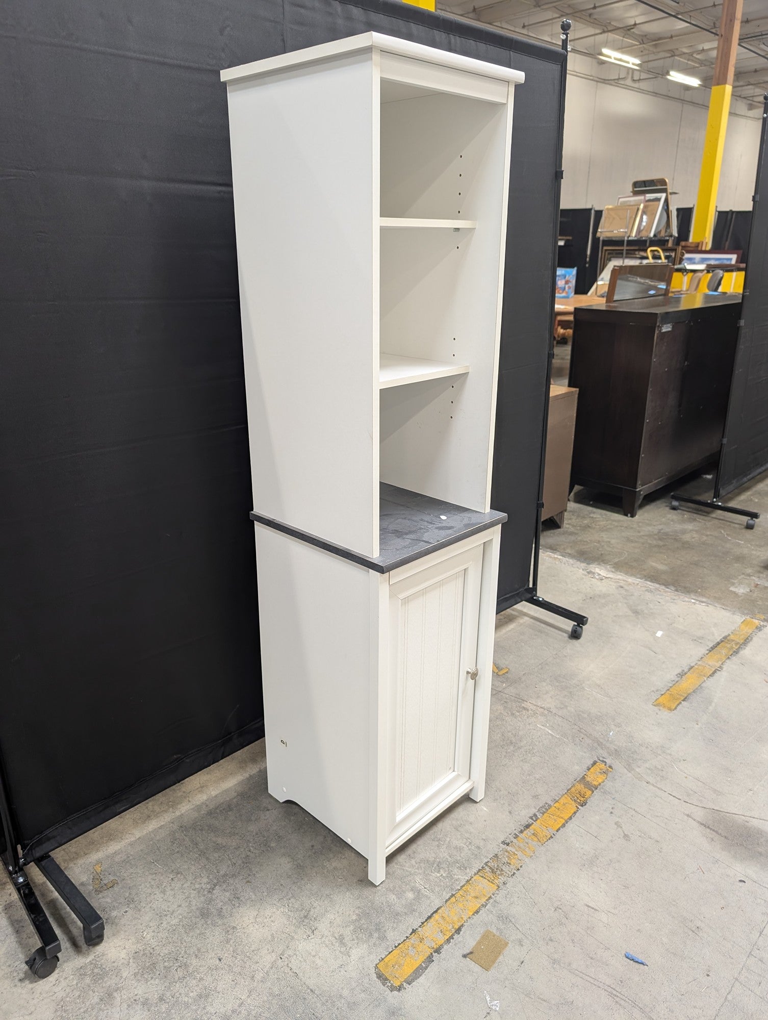 White Storage Cabinet with Open Shelves