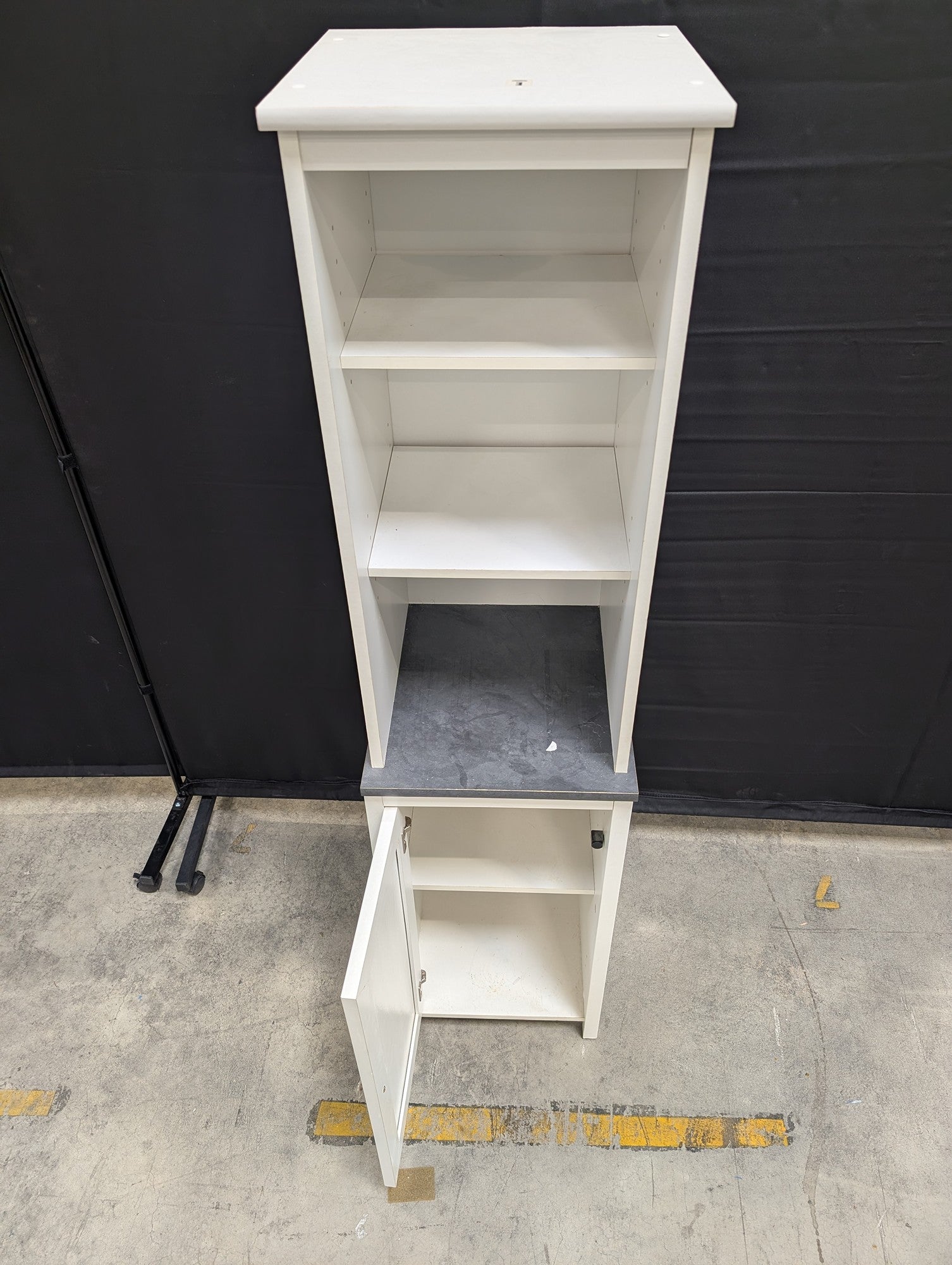 White Storage Cabinet with Open Shelves