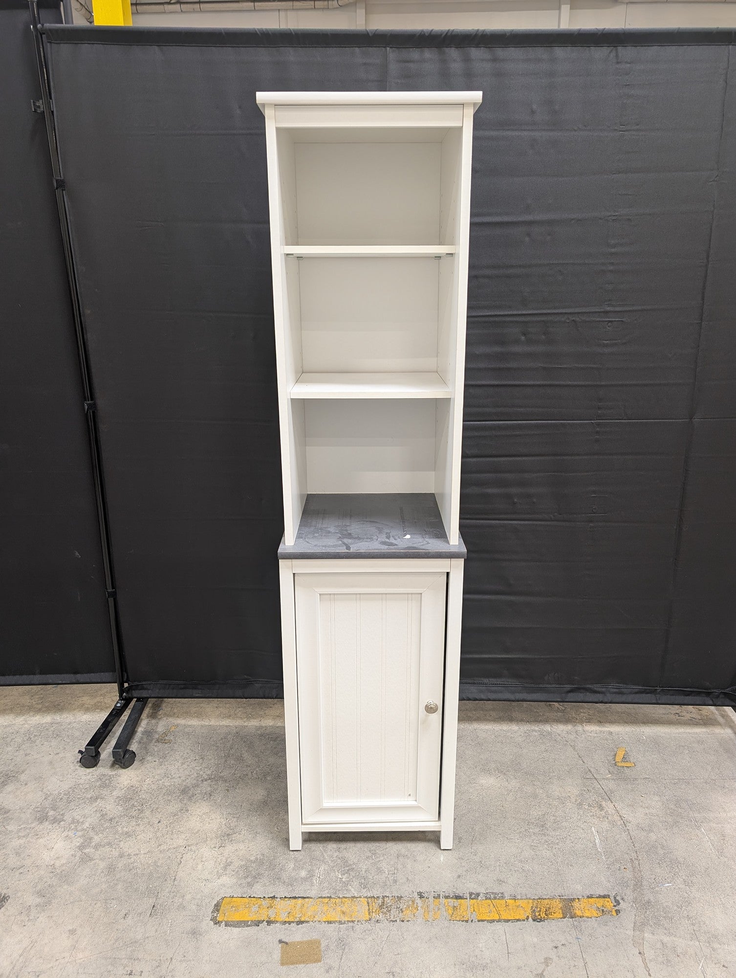 White Storage Cabinet with Open Shelves