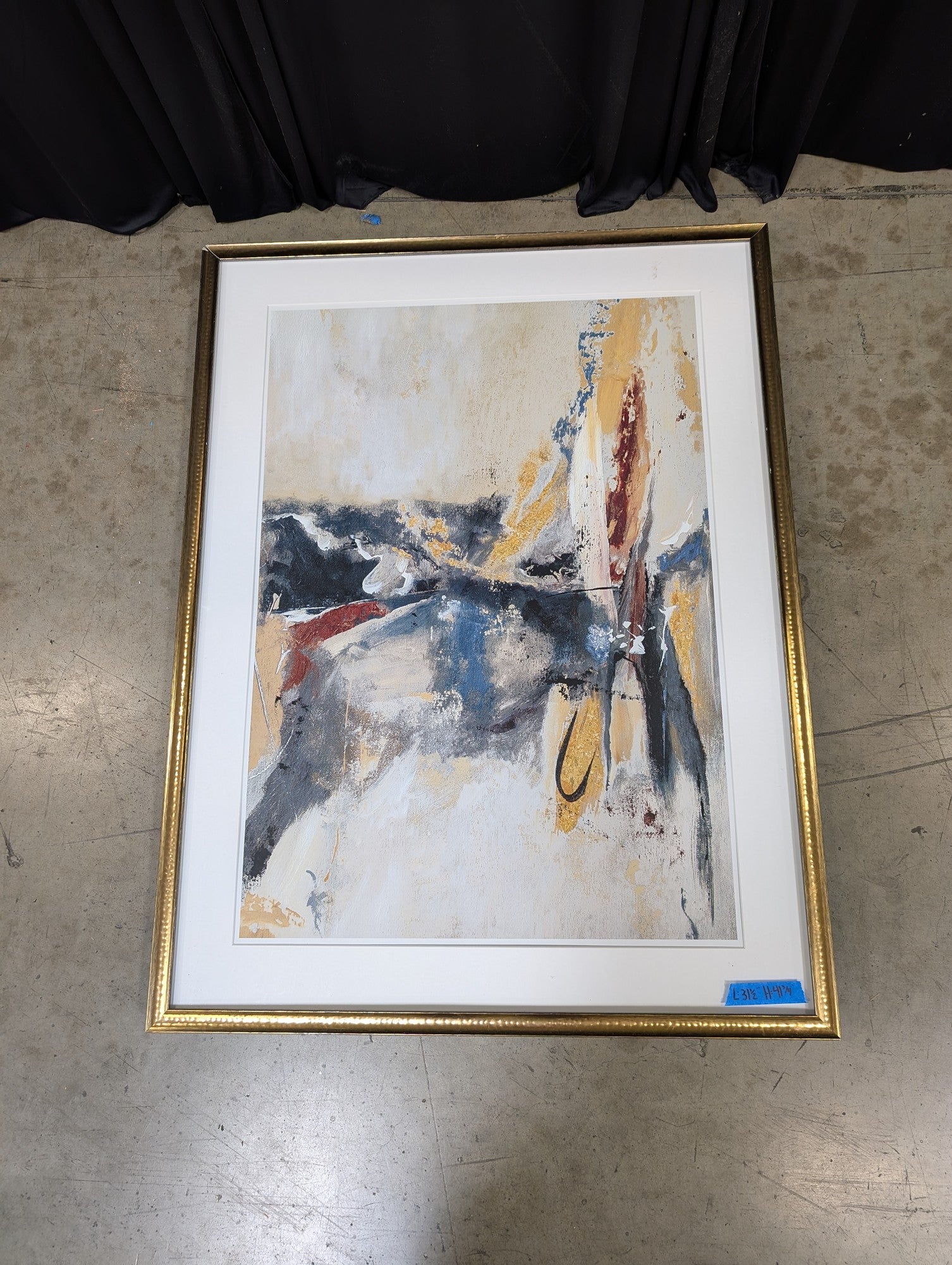 Abstract Gold-Tone Framed Art with White Matting