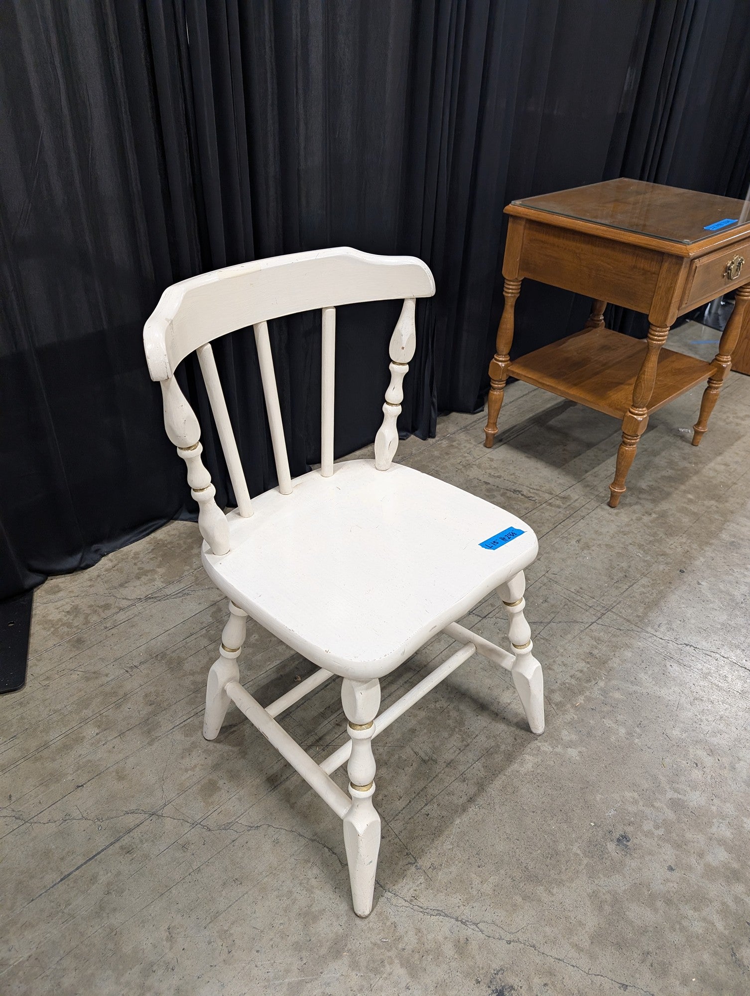 White Wooden Farmhouse Dining Chair with Gold Accents