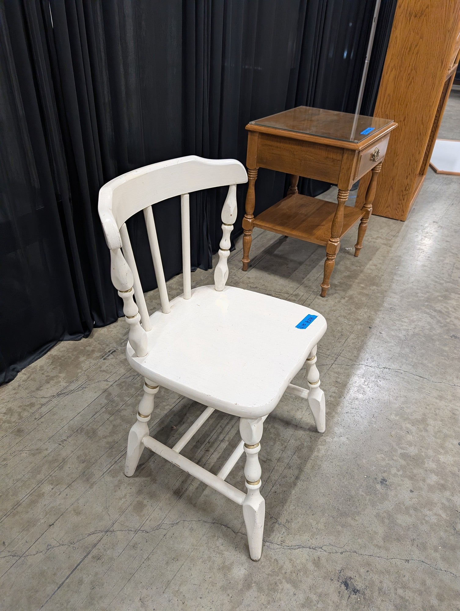 White Wooden Farmhouse Dining Chair with Gold Accents