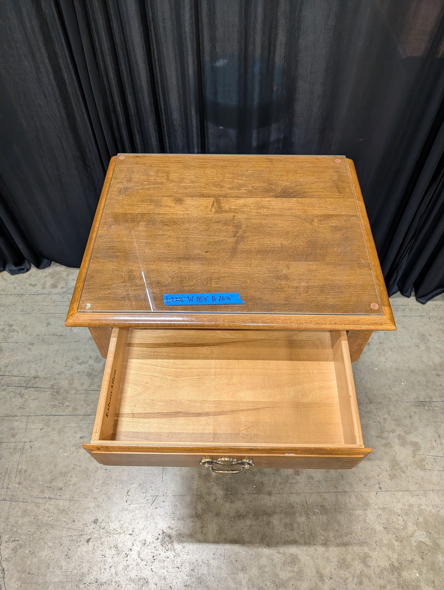 Ethan Allen Wood Nightstand with Glass Top
