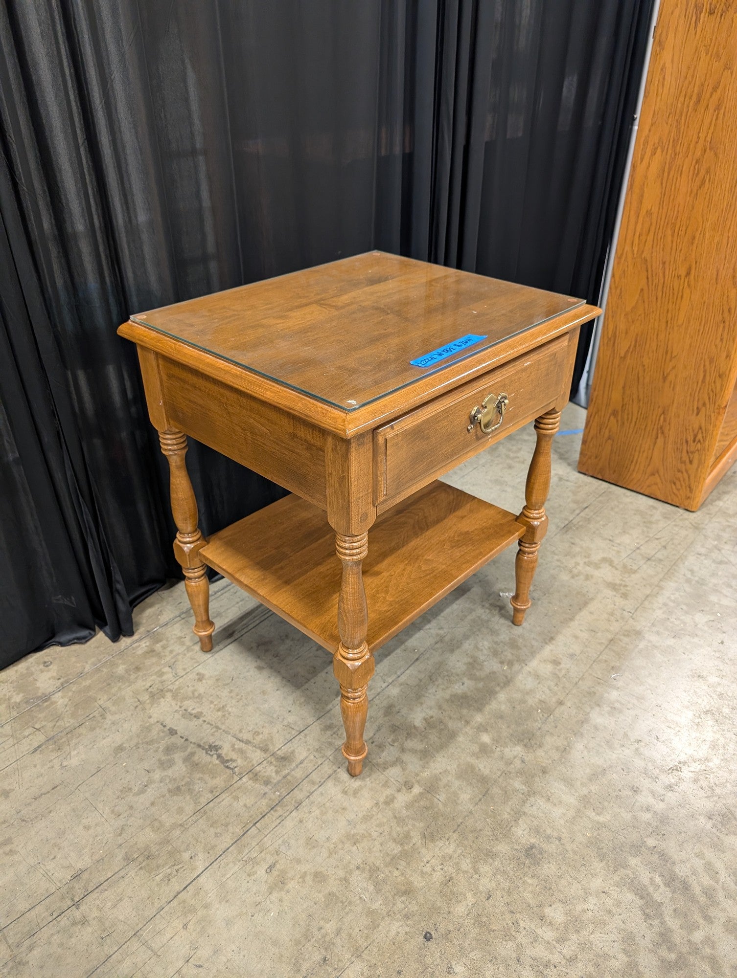 Ethan Allen Wood Nightstand with Glass Top