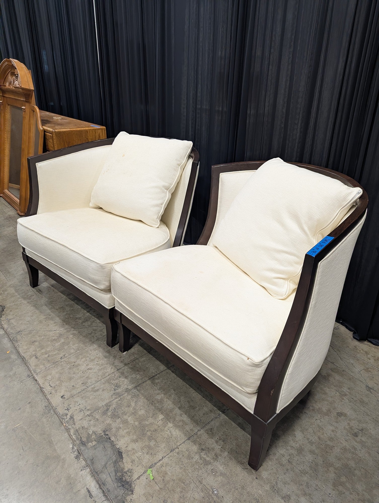 Pair of Cream Curved Back Fabric Accent Chairs
