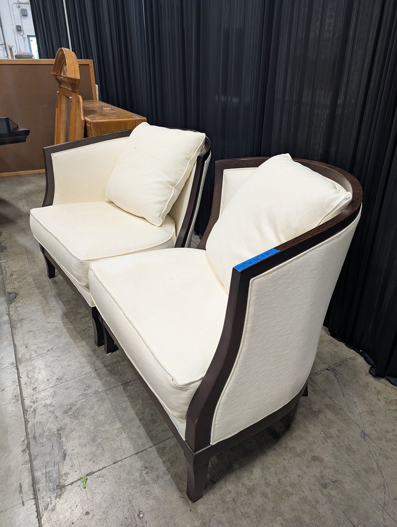 Pair of Cream Curved Back Fabric Accent Chairs