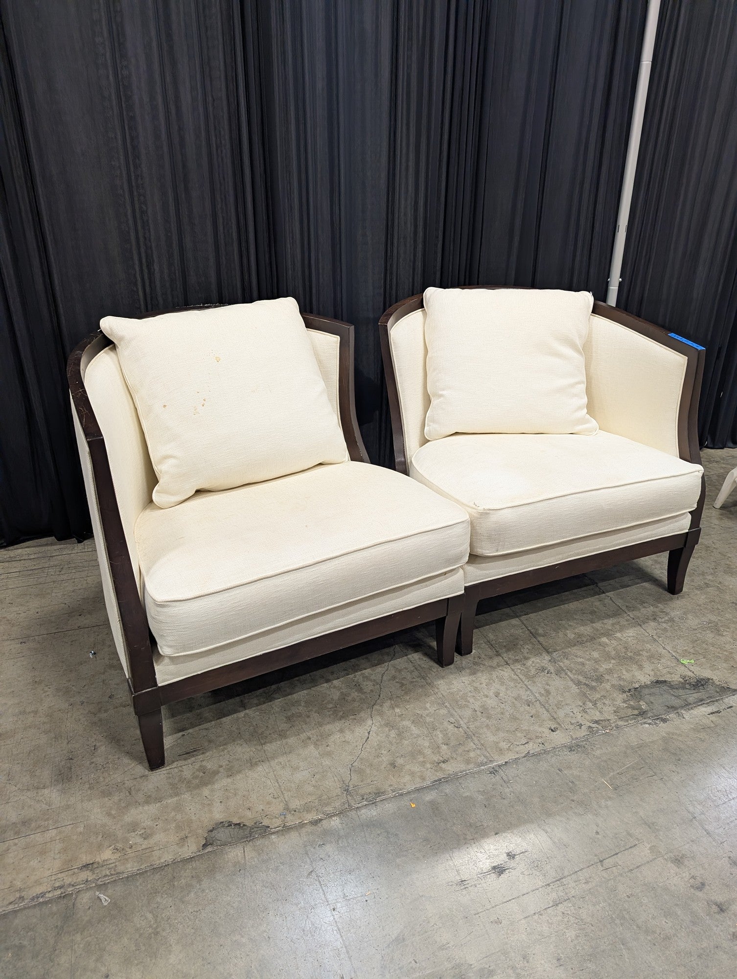 Pair of Cream Curved Back Fabric Accent Chairs
