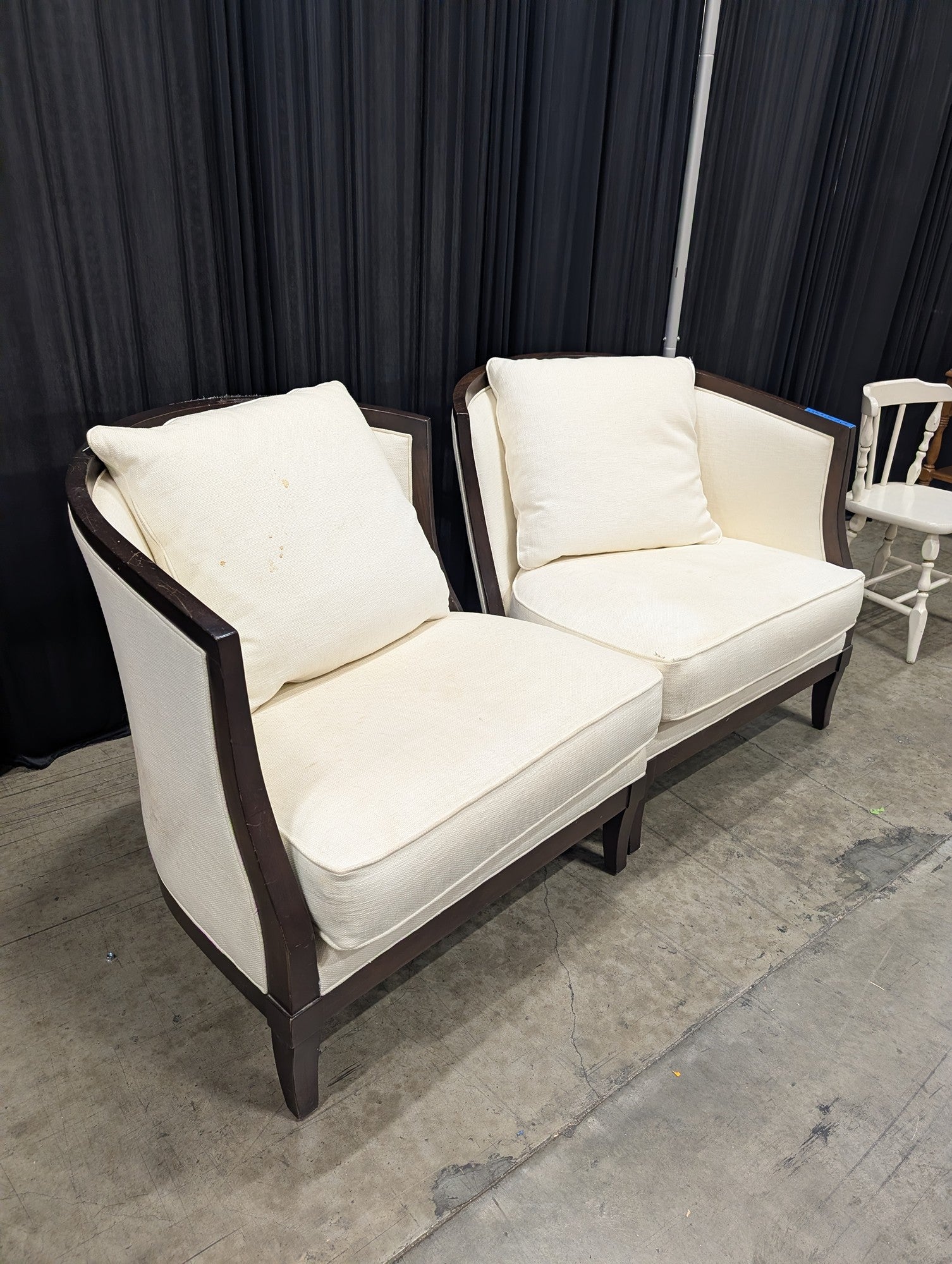 Pair of Cream Curved Back Fabric Accent Chairs