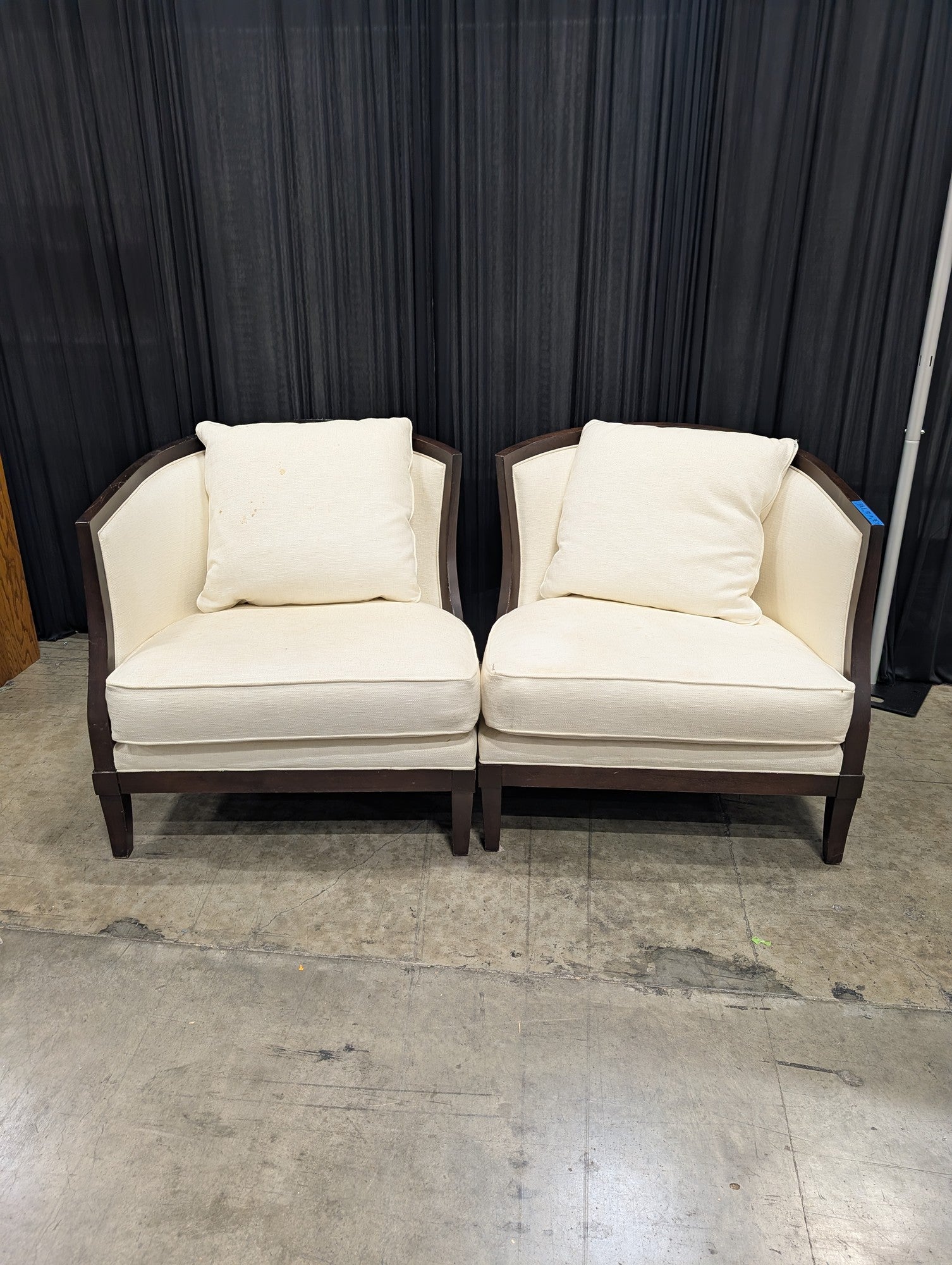 Pair of Cream Curved Back Fabric Accent Chairs