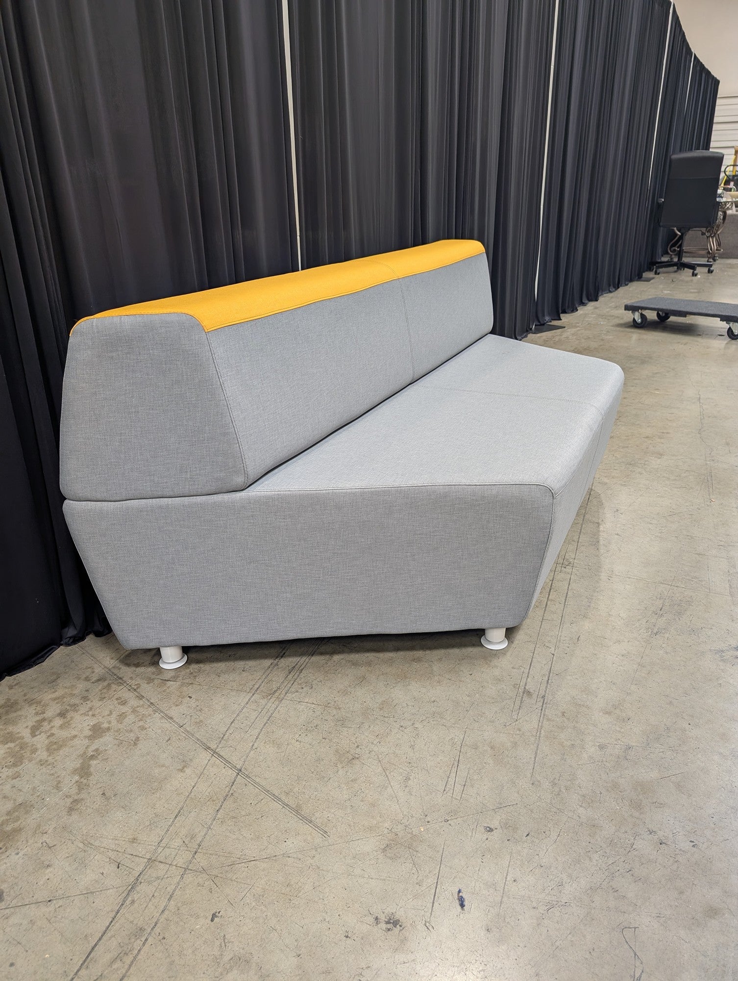Steelcase Grey Fabric Loveseat with Yellow Accent