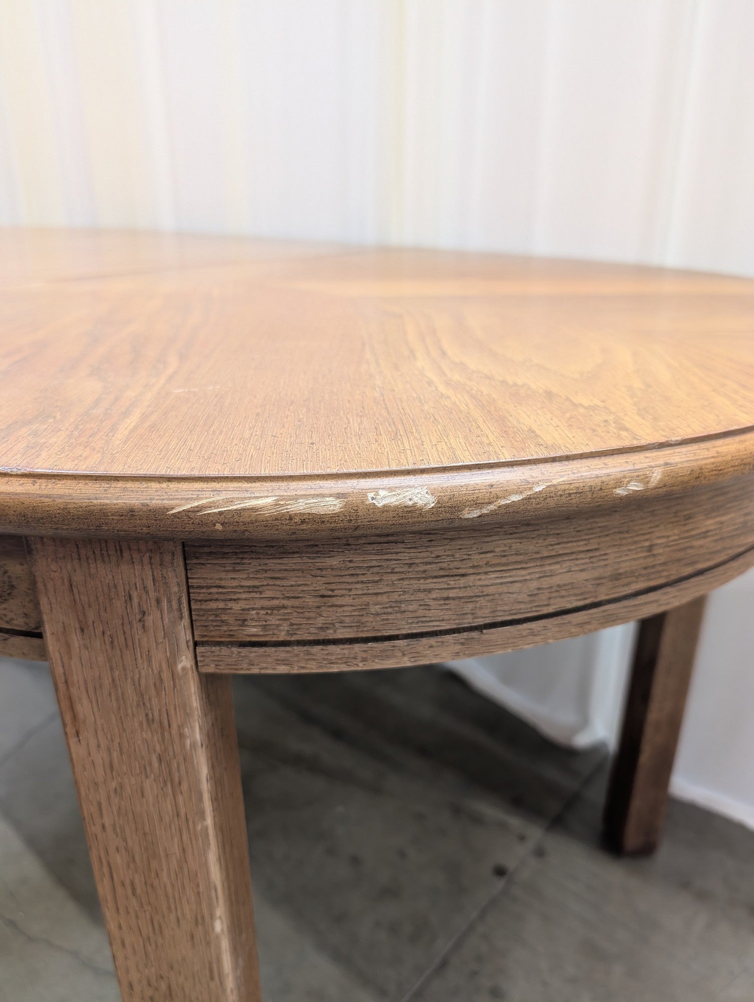 Vintage Sunburst Parquet Oak Oval Extending Dining Table with Leaf