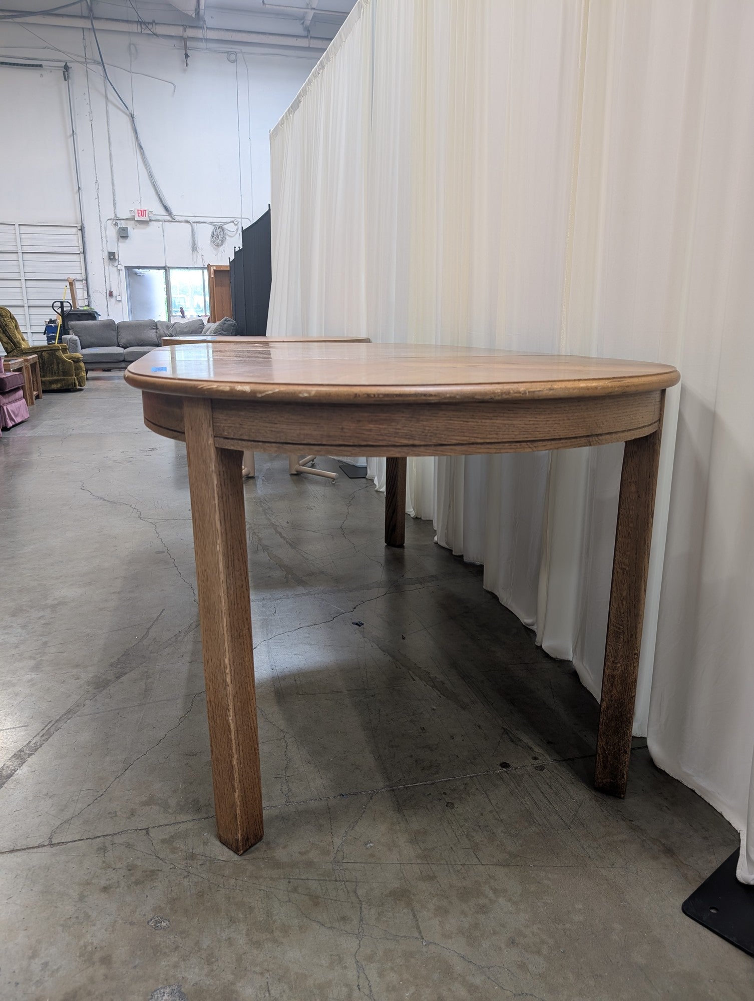 Vintage Sunburst Parquet Oak Oval Extending Dining Table with Leaf